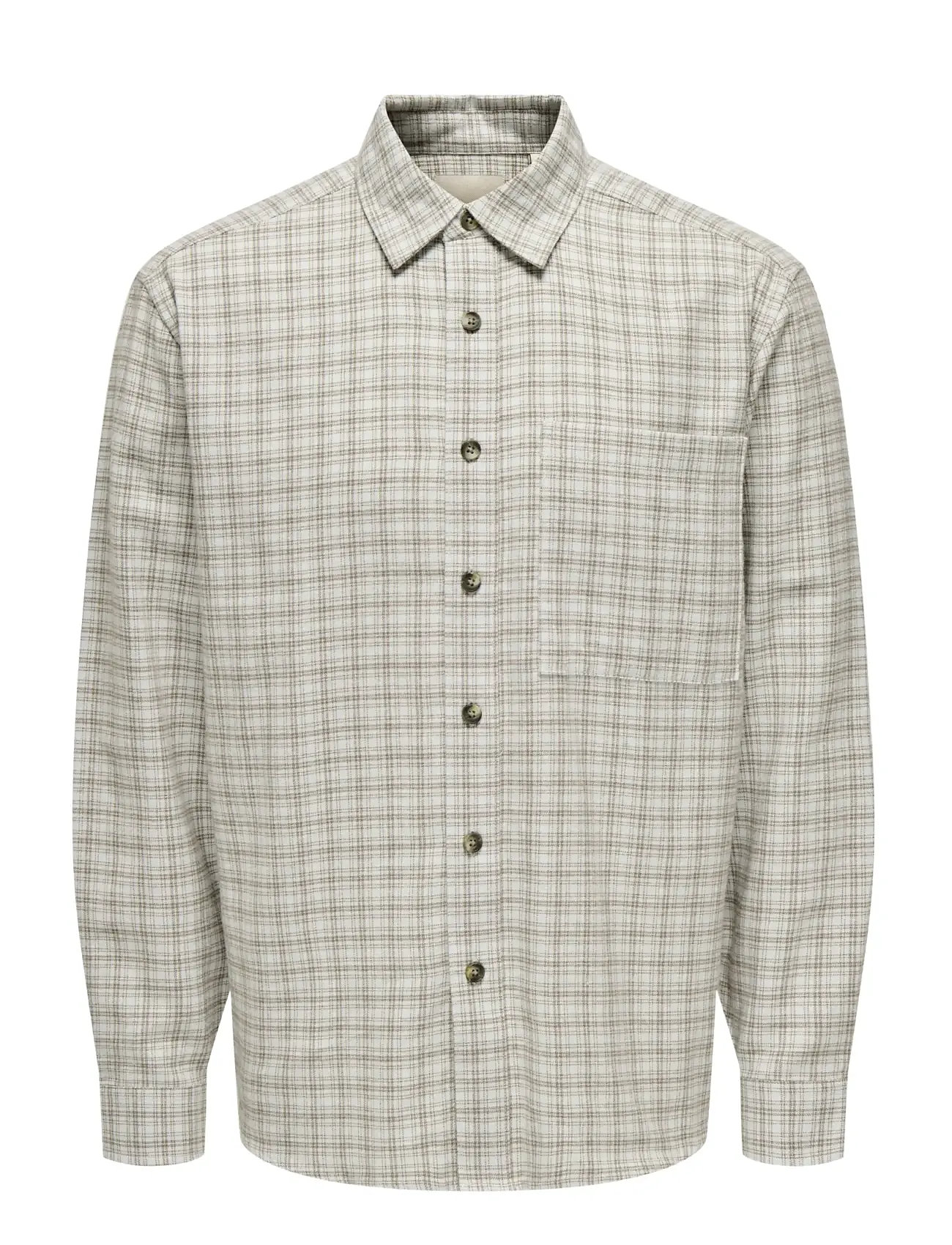 ONLY & SONS Onsgudmund Loose Ls Checked Shirt Beige - L - Herren