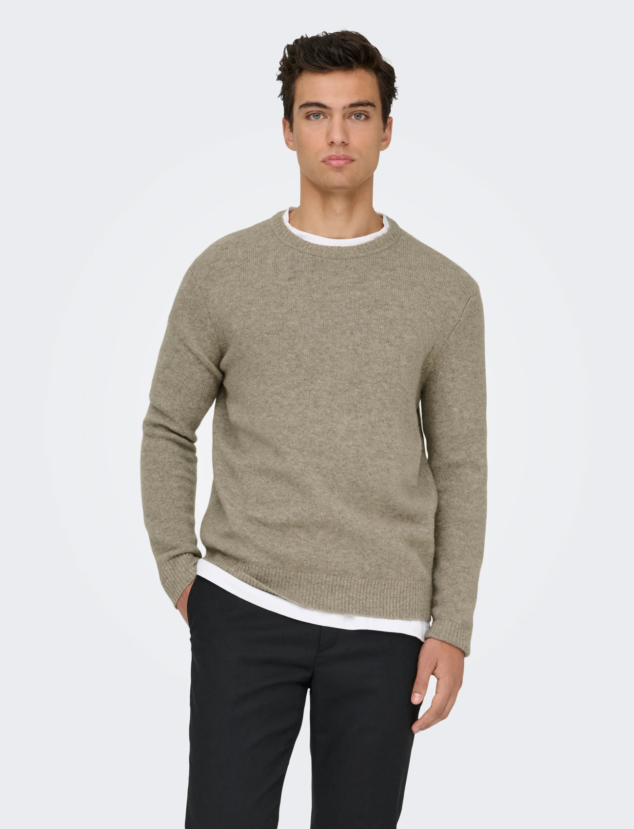 ONLY & SONS Onsray Reg Ls Crew Knit Frml, S, Beige, Strik > Runde Halse, Herre