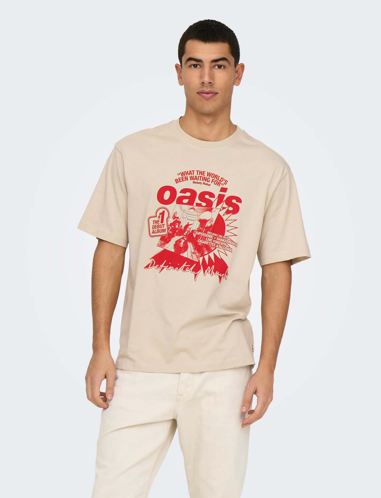 ONLY & SONS Onsoasis Ss Rlx Tee, S, Beige, T-Shirts > Kortærmede, Herre