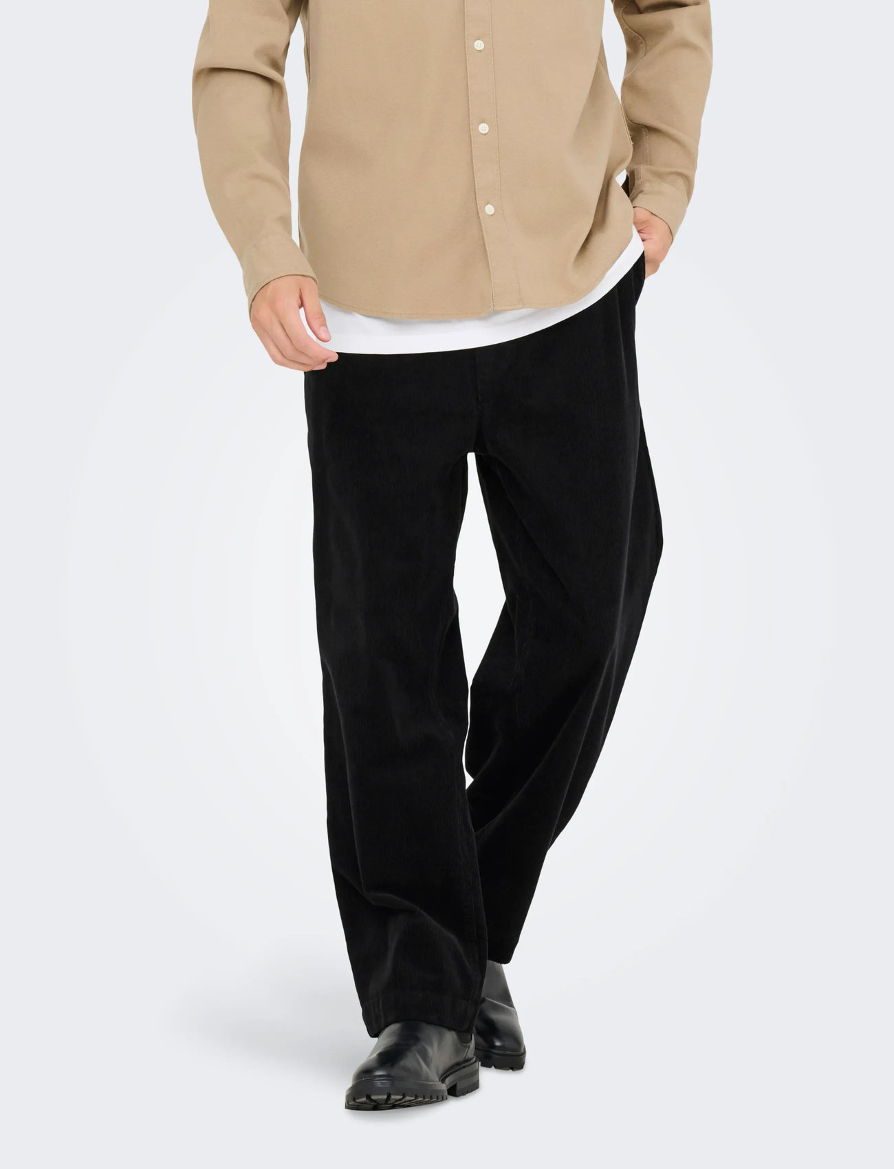 ONLY & SONS Onsfade Loose 0188 String Cord Pant, XS, Black, Bukser > Afslappet, Herre