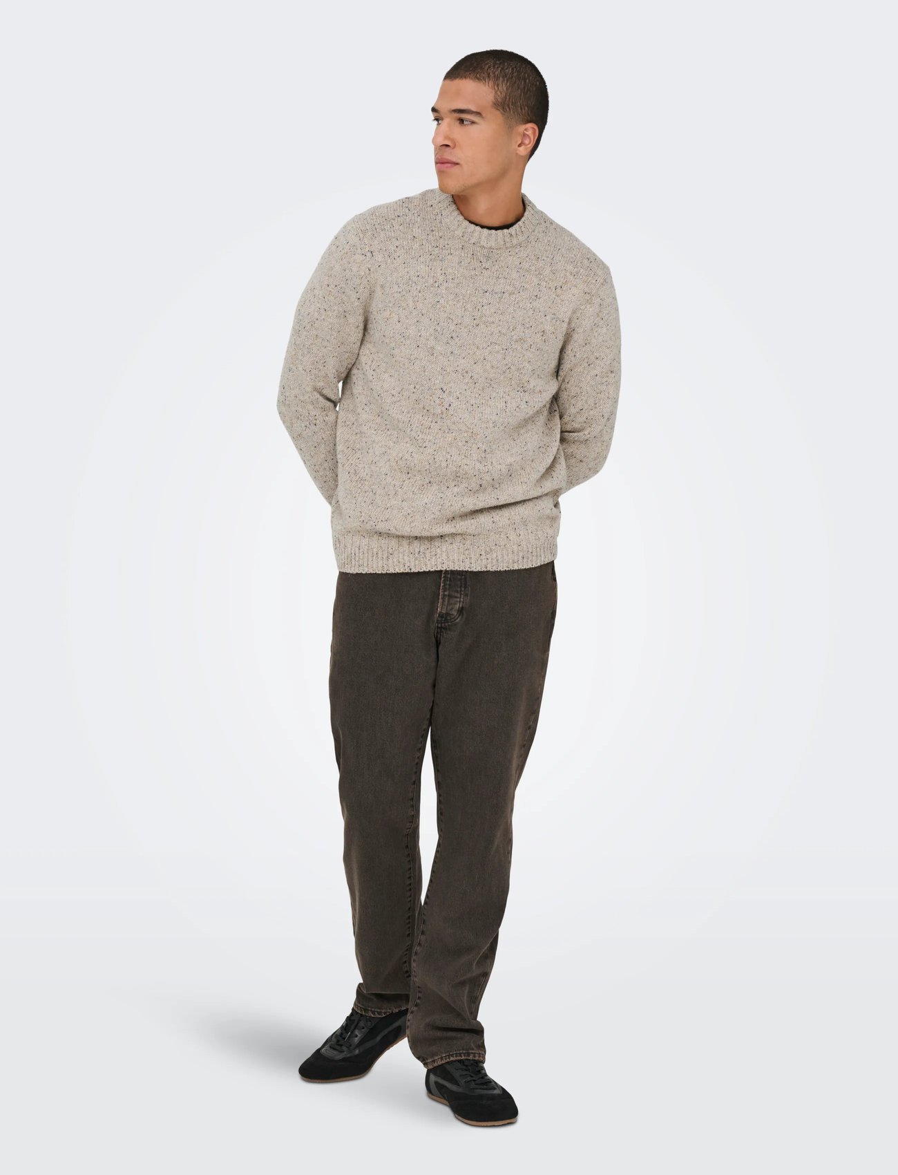 ONLY & SONS Onsbirky Reg Nap Crew Knit, XS, Beige, Strik > Runde Halse, Herre