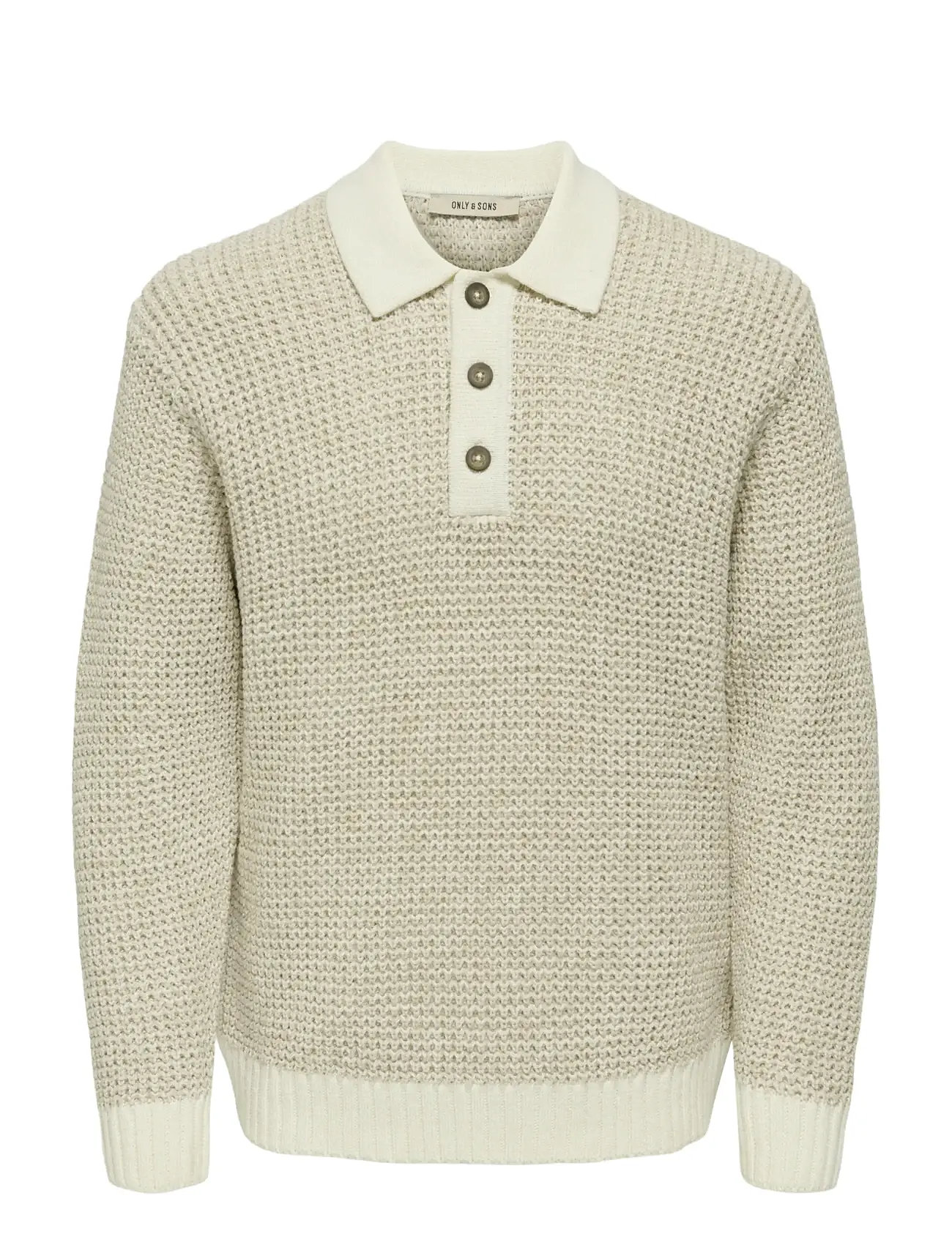 ONLY & SONS Onsalf Rlx Structure Polo Knit Cream - L - Herren