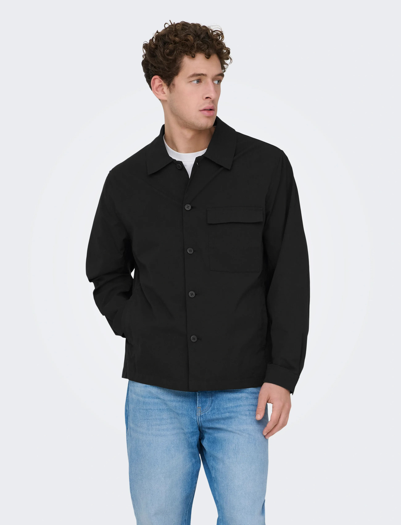 ONLY & SONS Onsgereth Life Stretch Shacket Otw, L, Black, Overdele > Overtrøjer, Herre