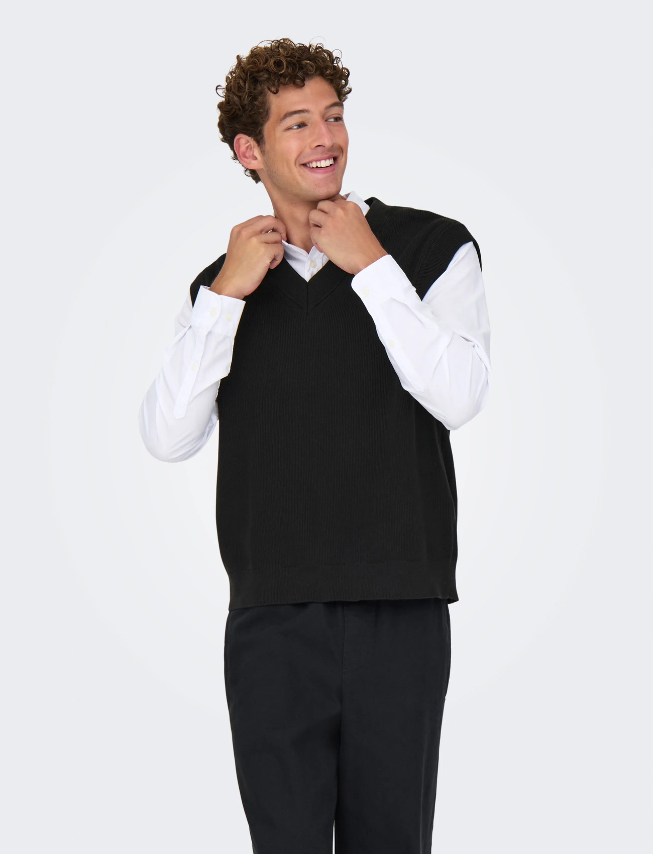 ONLY & SONS Onsphil Rlx 12 Vest Knit, S, Black, Strik > Strikkede Veste, Herre