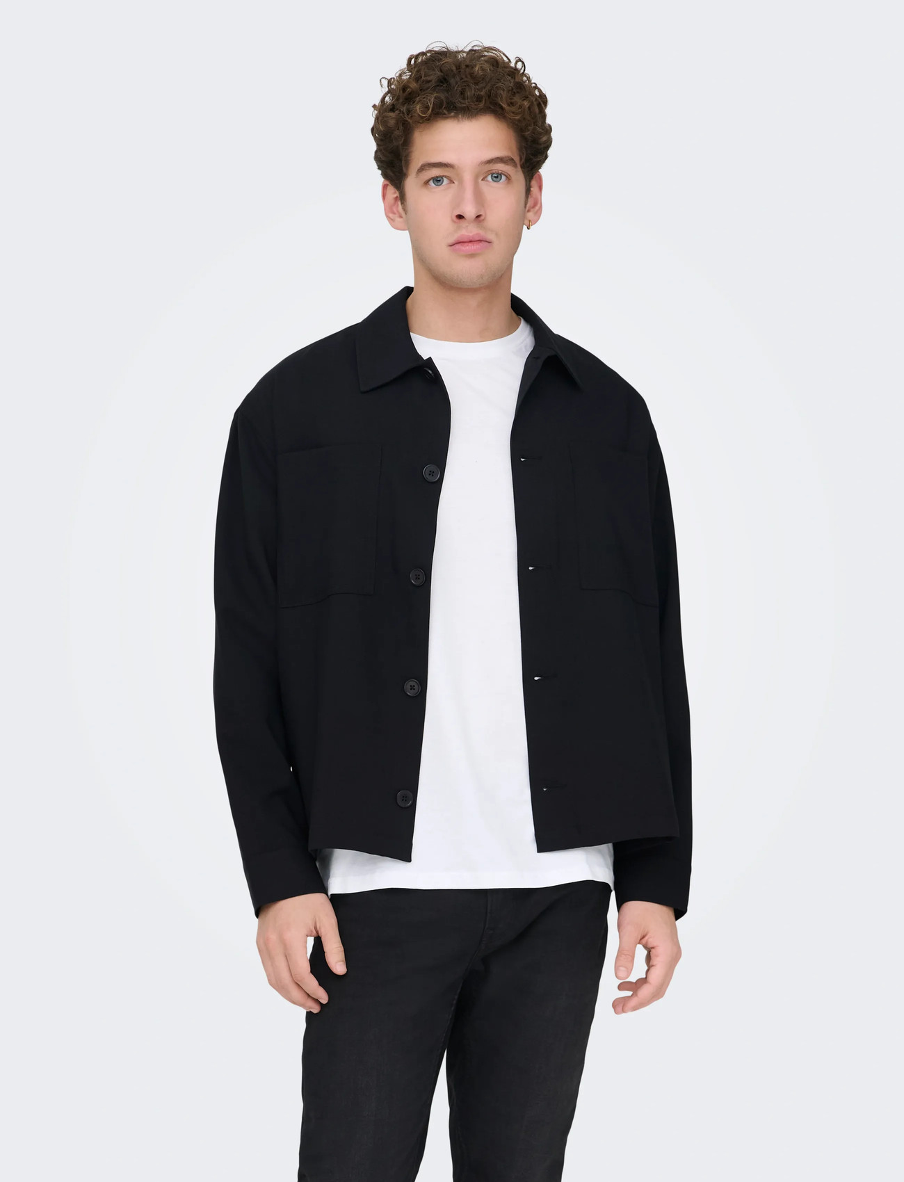 ONLY & SONS Onswill 0292 Loose Overshirt, M, Black, Overdele > Overtrøjer, Herre