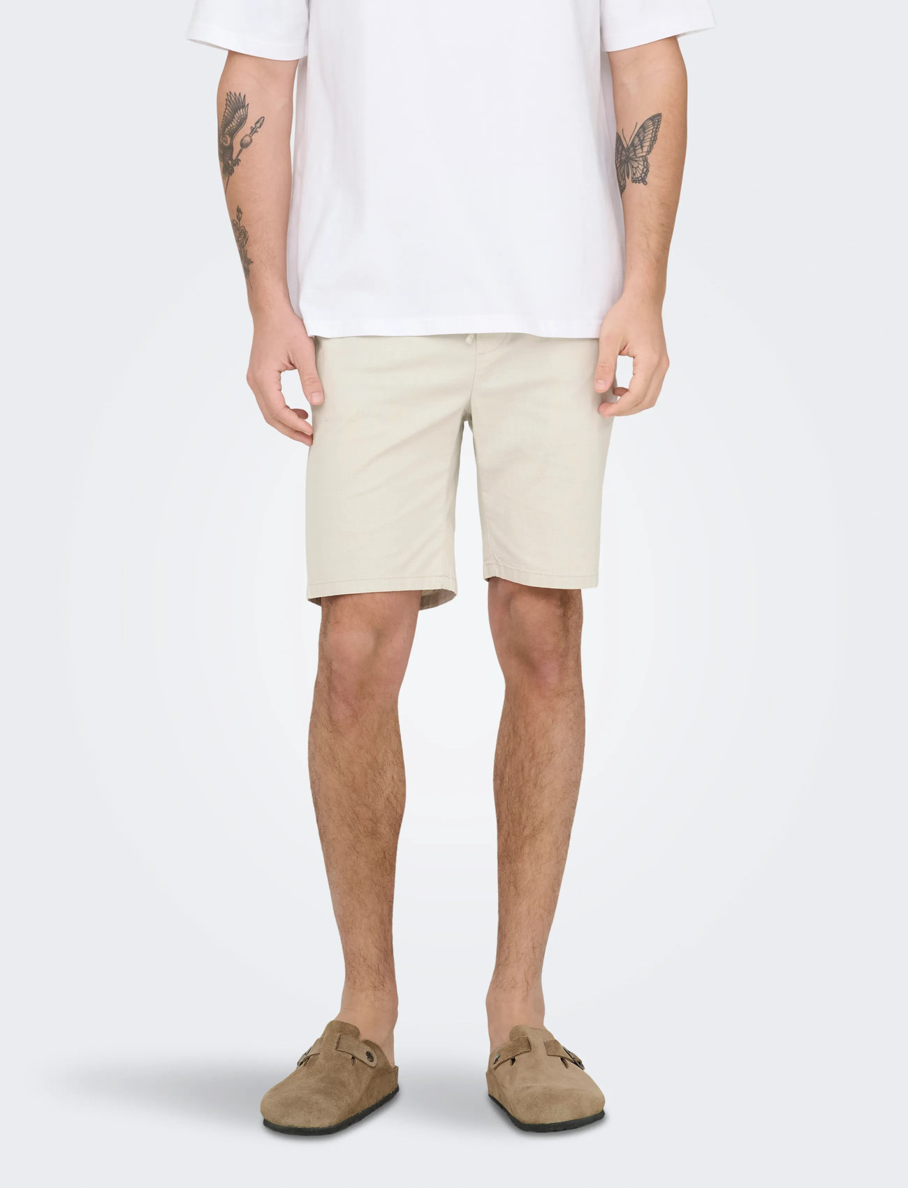 ONLY & SONS Onsreid Slim 0571 Slub Shorts Vd, L, Cream, Shorts > Afslappede Shorts, Herre