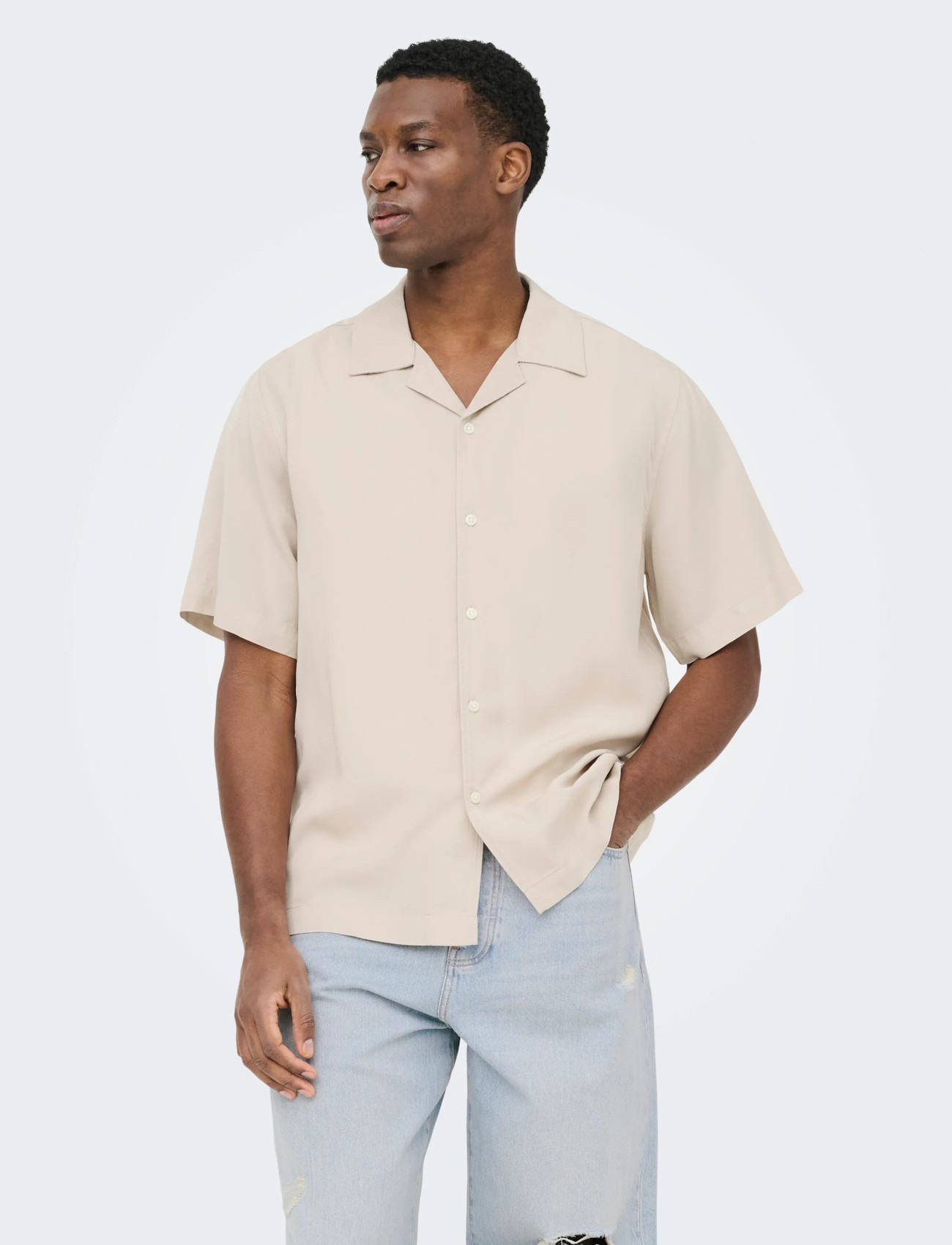 ONLY & SONS Onsperu Ss Reg Tencel Shirt Noos, XL, Beige, Skjorter > Afslappet Shirts, Herre