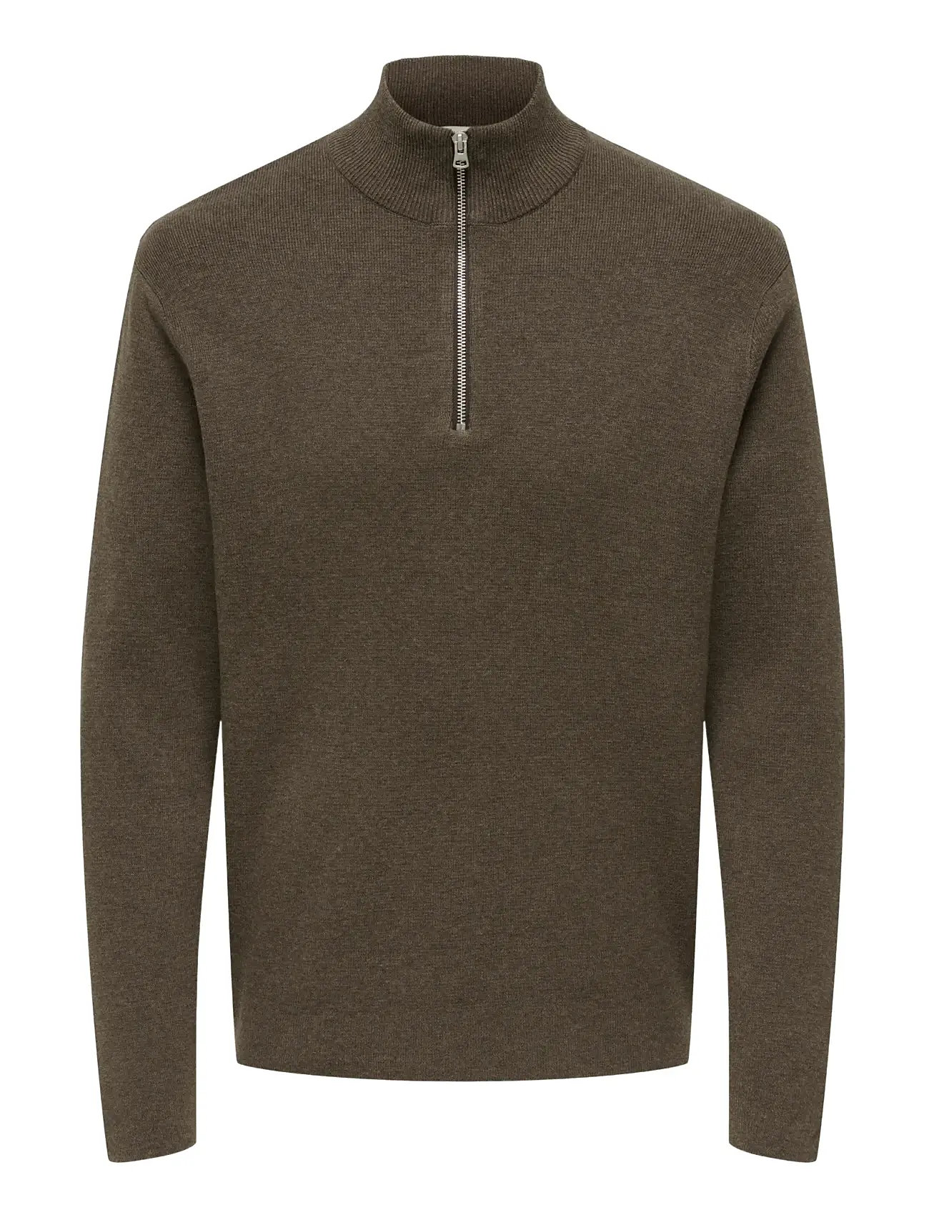 ONLY & SONS Onsting Life Reg Half Zip Knit Noos Braun - L - Herren