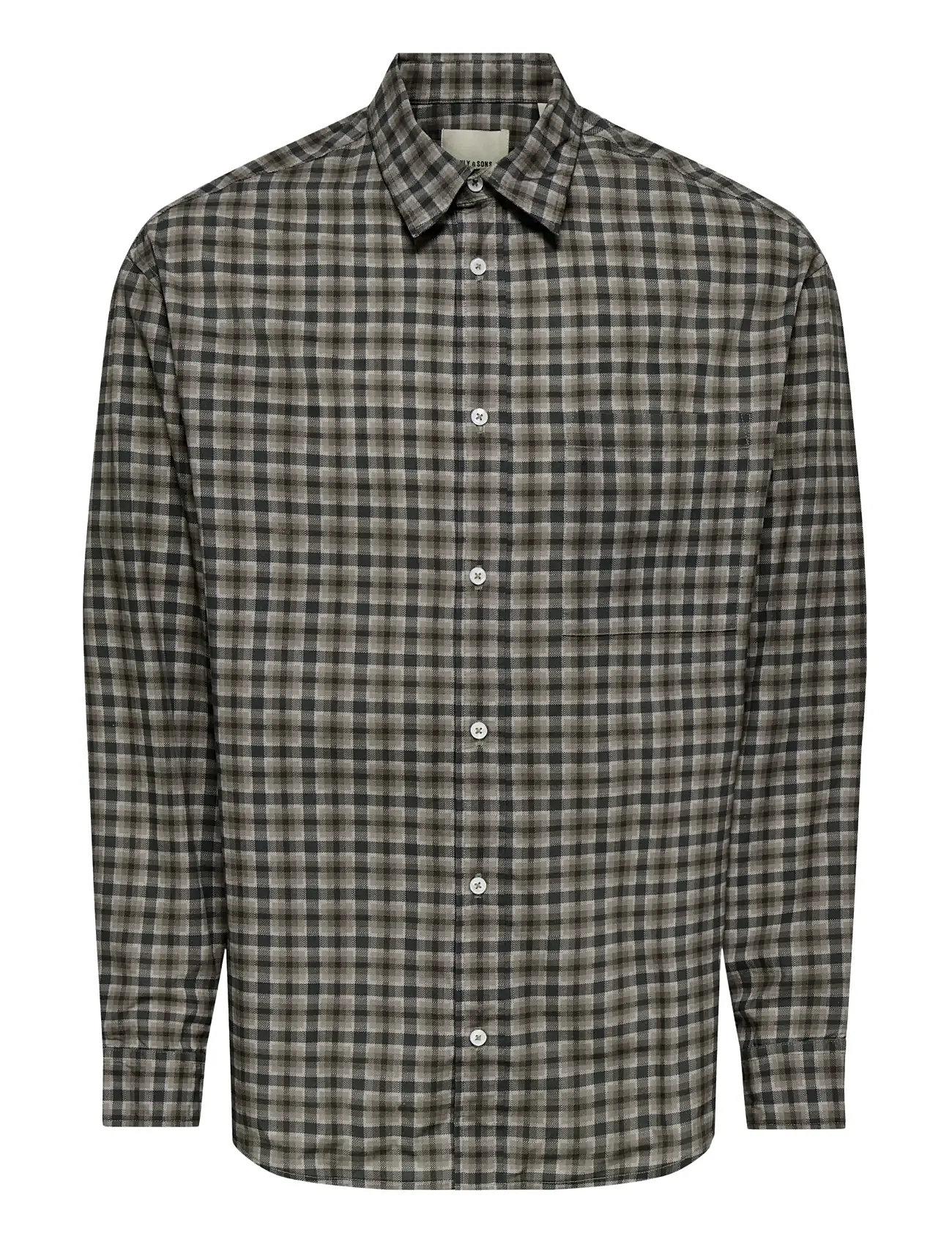ONLY & SONS Onsbali Poplin Checked Rlx Fit L/S Shirt, S, Grey, Shirts > Checkered Shirt, Herre