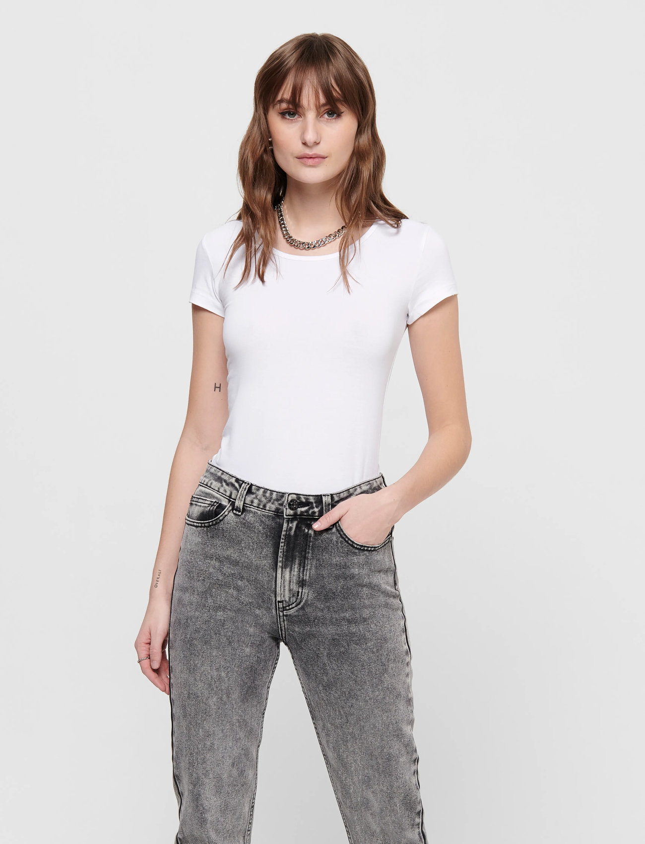 ONLY Onllive Love S/S Oneck Top Noos Jrs, S, White, T-Shirts & Toppe > Kortærmede, Dame