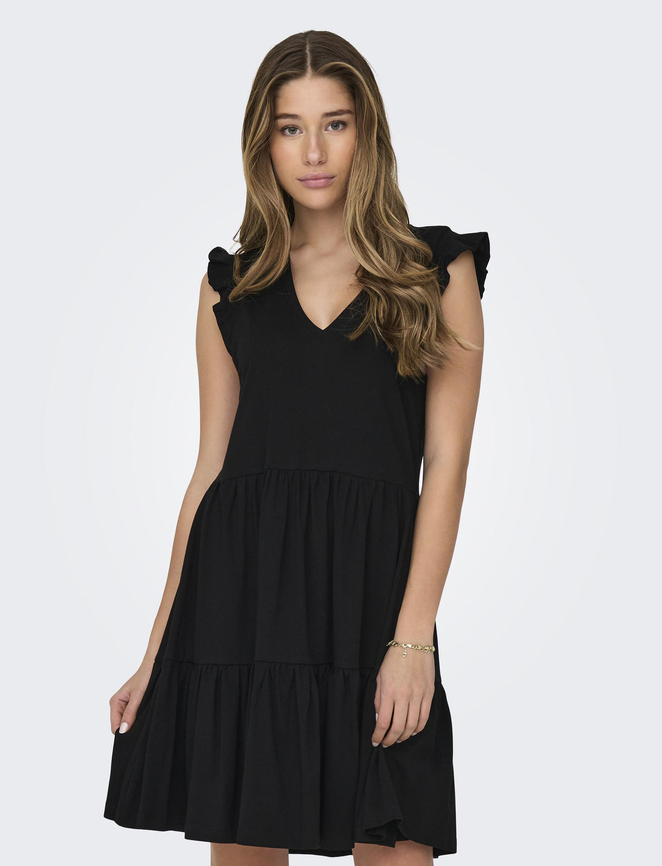 ONLY Onlmay Cap Sleev Fril Dress Jrs Noos, XS, Black, Kjoler > Kort Kjole, Dame