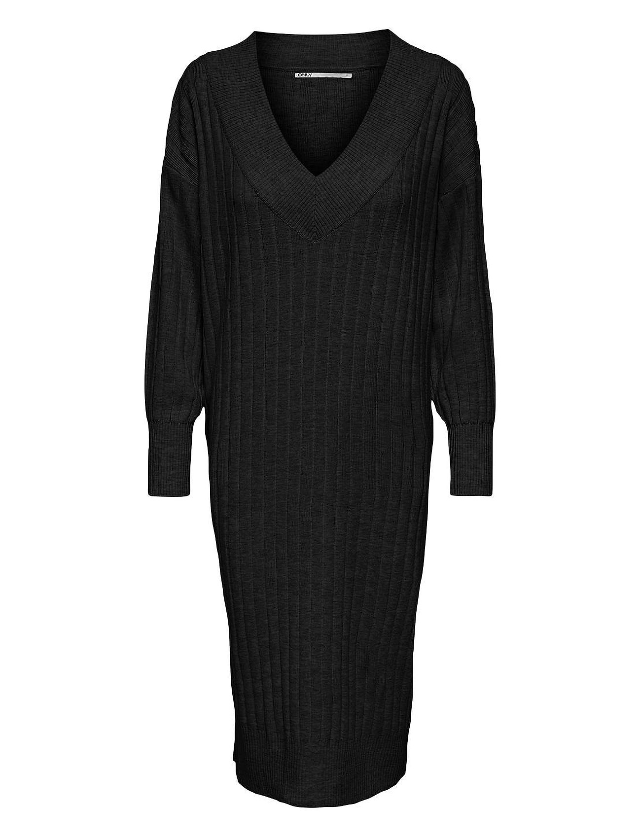 Onlnew Tessa L/S Midi V Dress Knt Noos Knelang Kjole Black ONLY