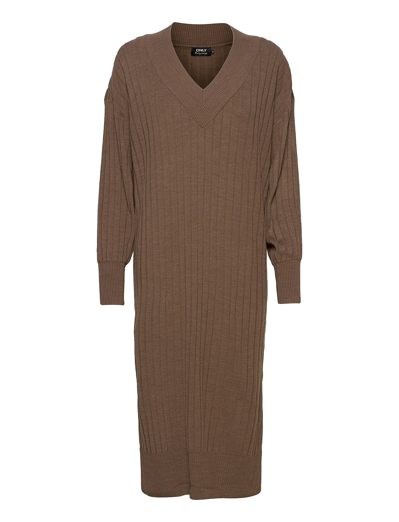 Onlnew Tessa L/S Midi V Dress Knt Noos Brown ONLY