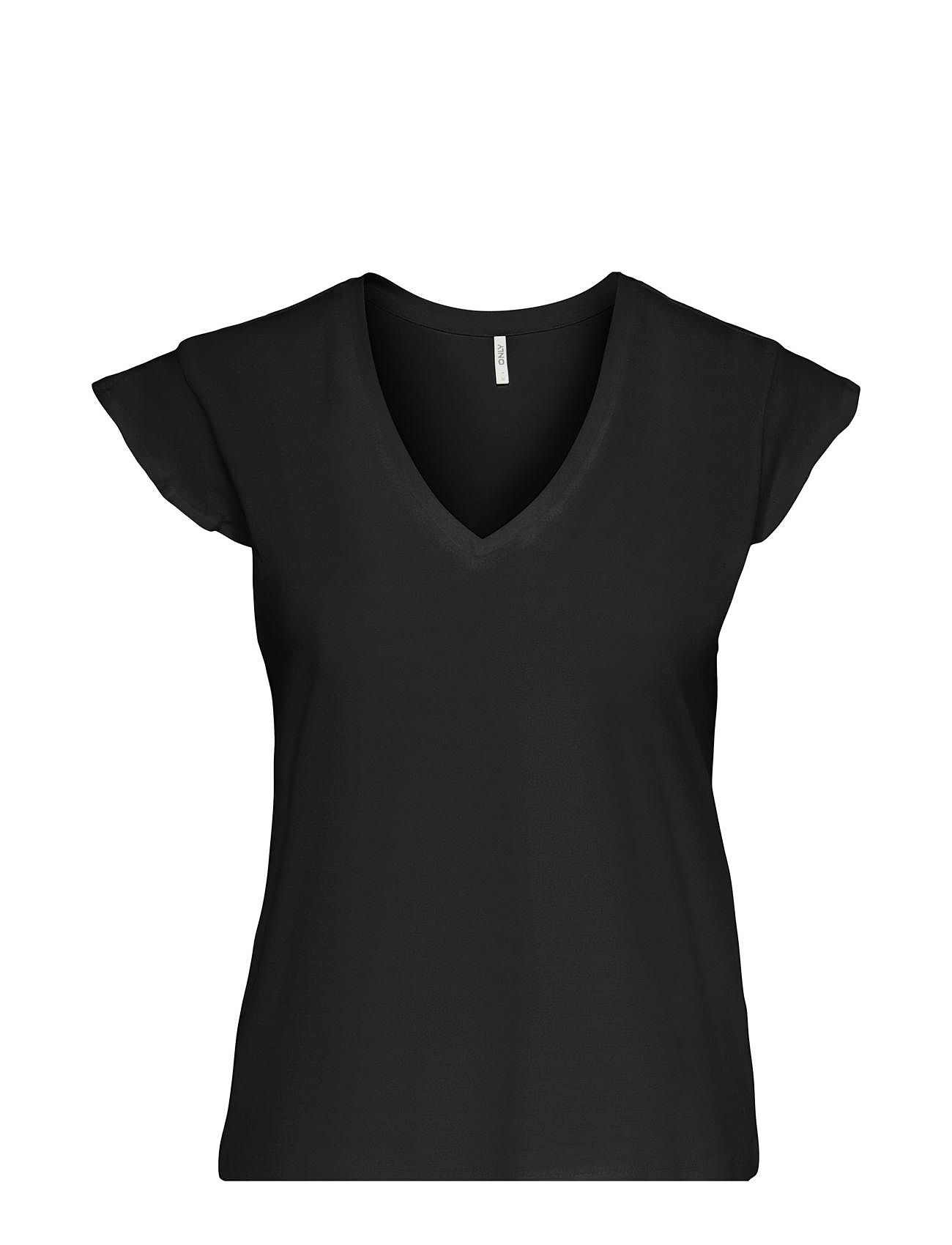 Onlmay S/S Frill V-Neck Top Box Jrs Tops T-shirts & Tops Short-sleeved Black ONLY