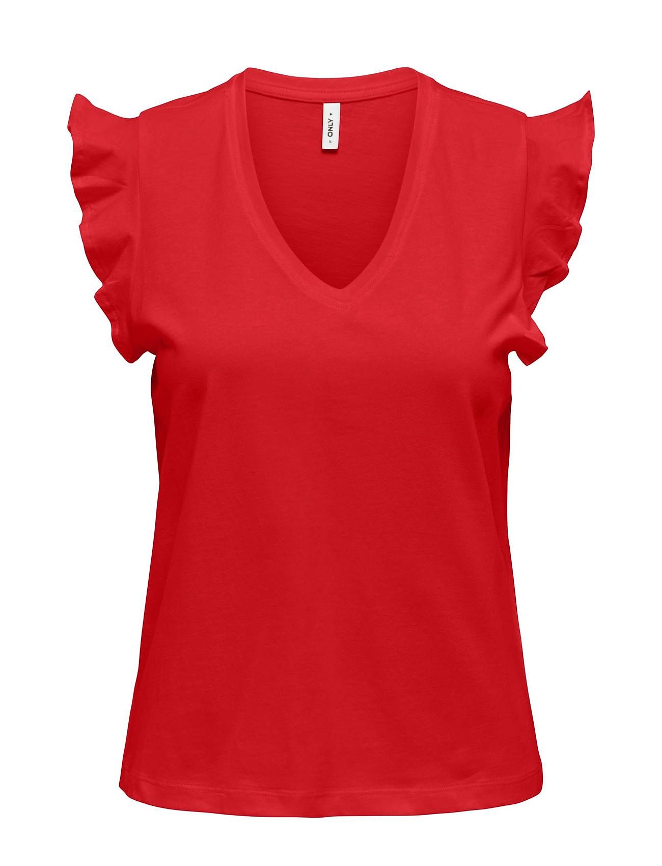 Onlmay S/S Frill V-Neck Top Box Jrs Tops T-shirts & Tops Short-sleeved Red ONLY