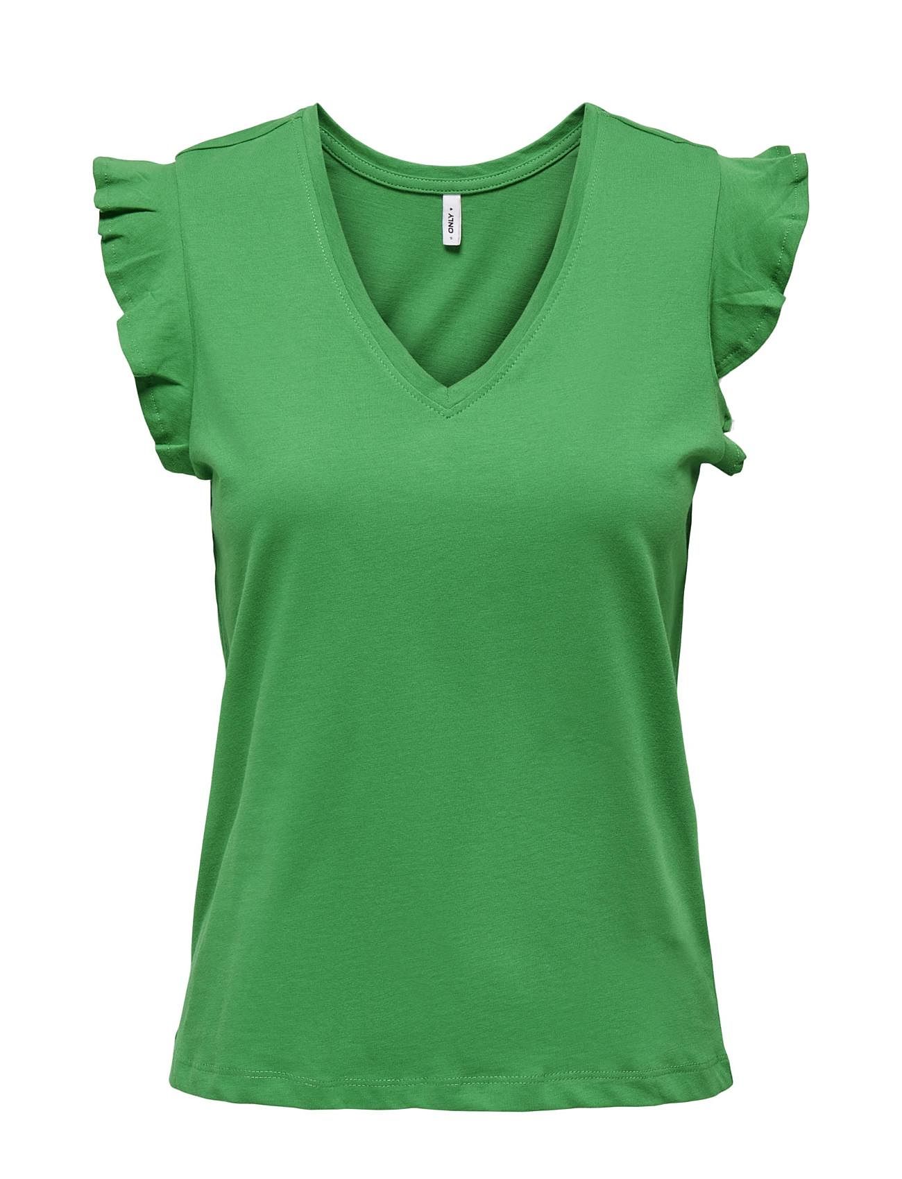 Onlmay S/S Frill V-Neck Top Box Jrs Tops T-shirts & Tops Short-sleeved Green ONLY