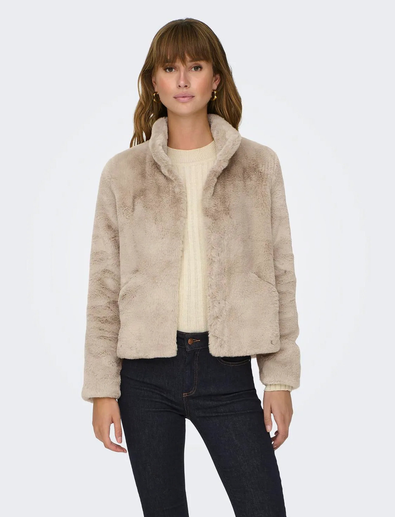 ONLY Onlnewvida Life Faux Fur Jacket Otw Cc, L, Beige, Jakker > Vatteret Jakke, Dame