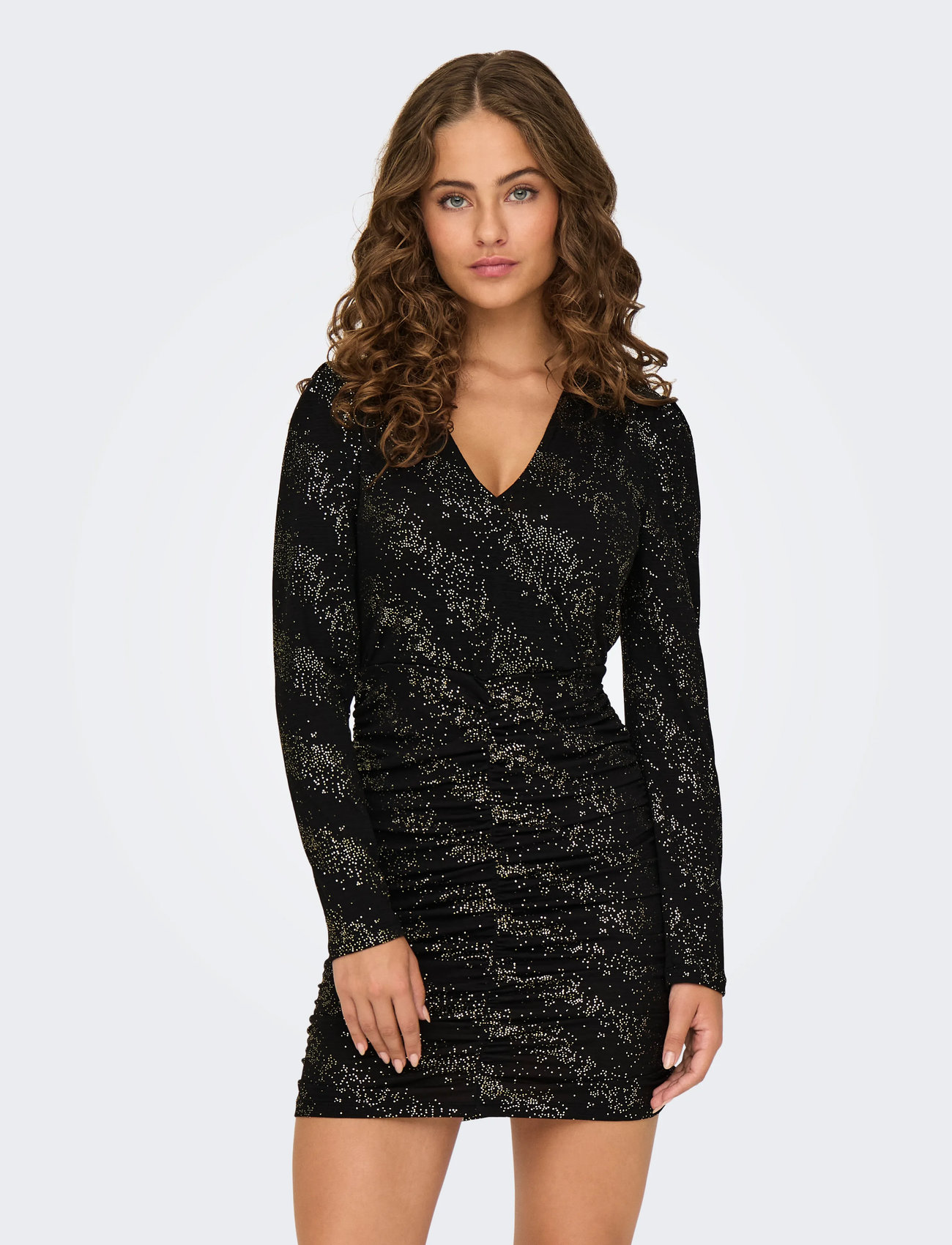 ONLY Onlnew Pella L/S Wrap Foil Dress Jrs, S, Black, Kjoler > Kort Kjole, Dame
