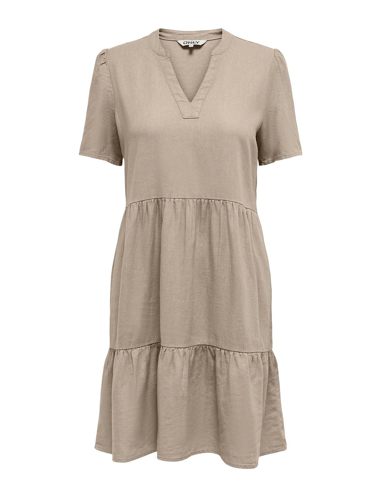 Onltiri-Caro S/S V-Neck Lin Dress Cc Pnt Beige ONLY