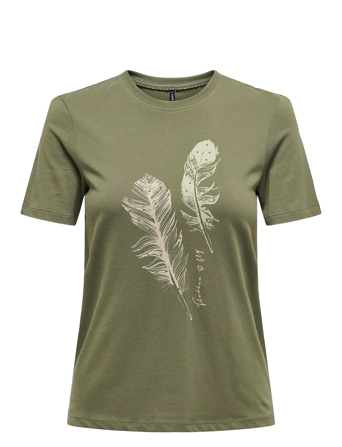ONLY Onlkita Life Reg S/S Feathers Oberteil Jrs Khaki - XS - Damen