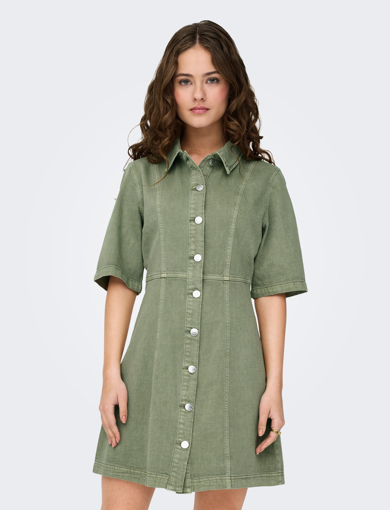 ONLY Onlsilla 2/4 Short Button Dress Cc Pnt, XS, Green, Kjoler > Kort Kjole, Dame