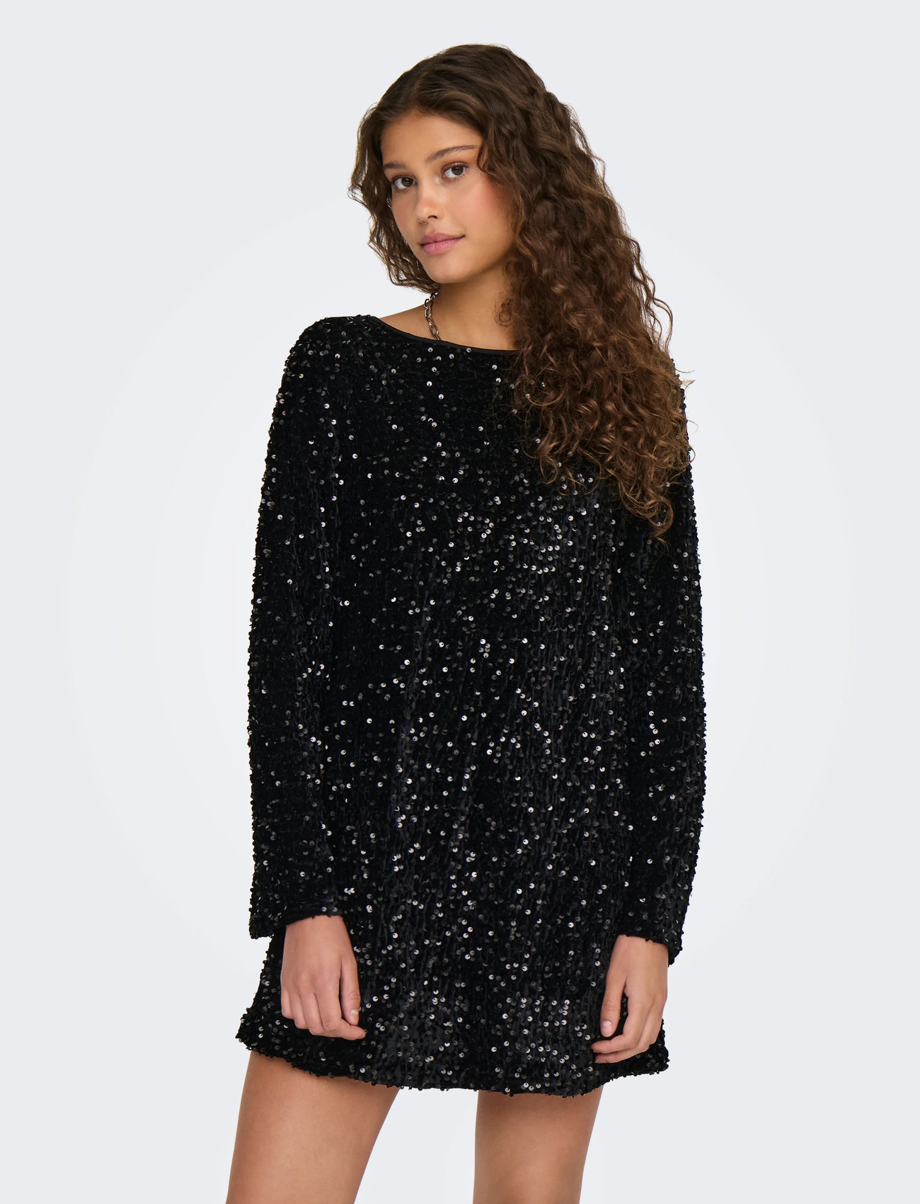 ONLY Onlanika Sequins Ls Bow Dress Wvn, M, Black, Kjoler > Kort Kjole, Dame
