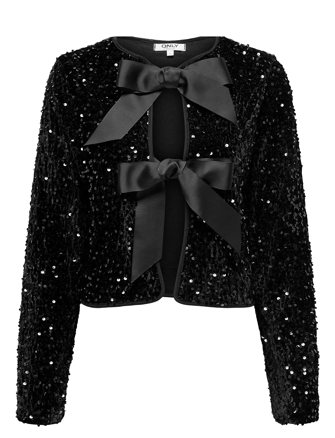 Onlanika Sequins Ls Bow Top Wvn Black ONLY