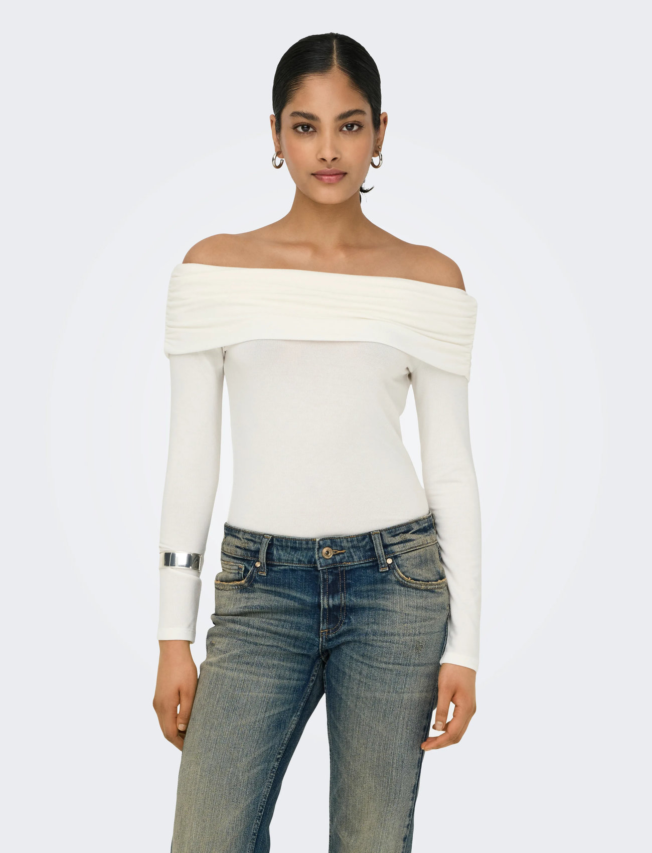 ONLY Onlglamour L/S Off Shoulder Top Cc Jrs, M, White, T-Shirts & Toppe > Langærmede, Dame