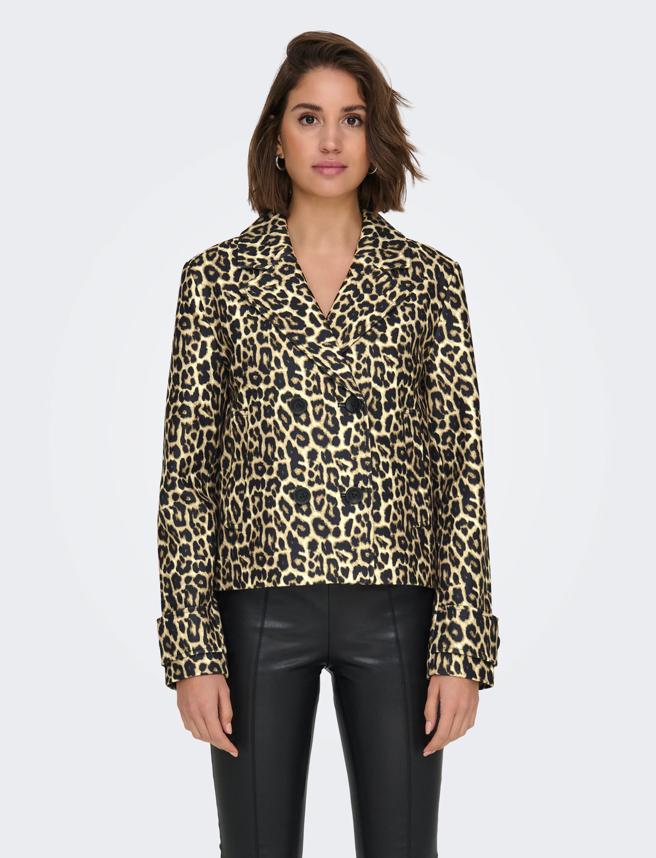ONLY Onlfreja Nancy Short Leo Jacket Otw, S, Beige, Jakker > Uldjakker, Dame