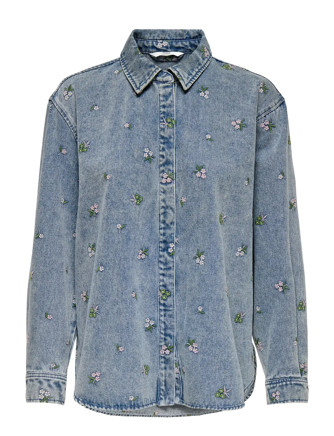 ONLY Onlvera L/S Flower Emb Shirt Dnm Noos Blau - M - Damen