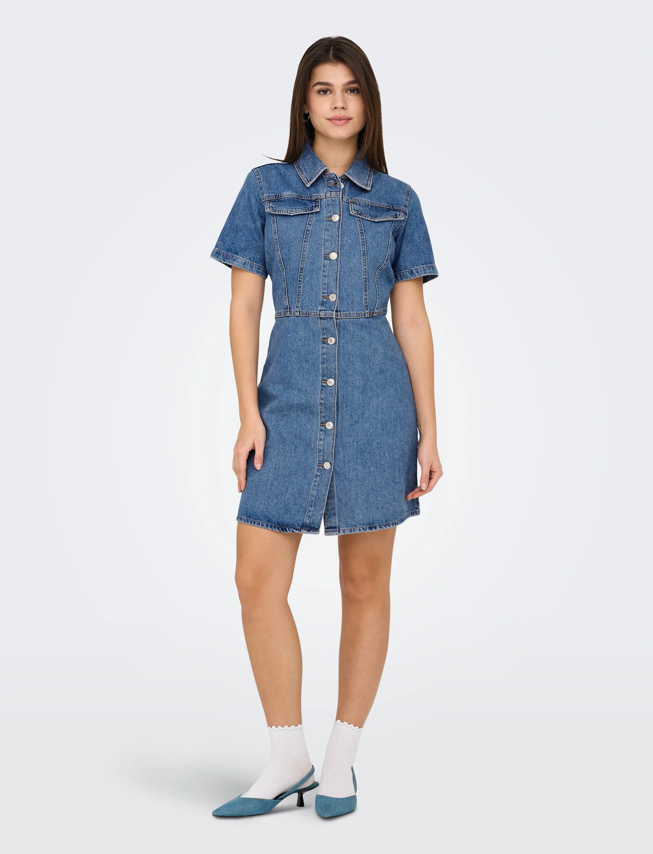 ONLY Onlmalia S/S Dnm Dress Akm, L, Blue, Kjoler > Skjortekjoler, Dame