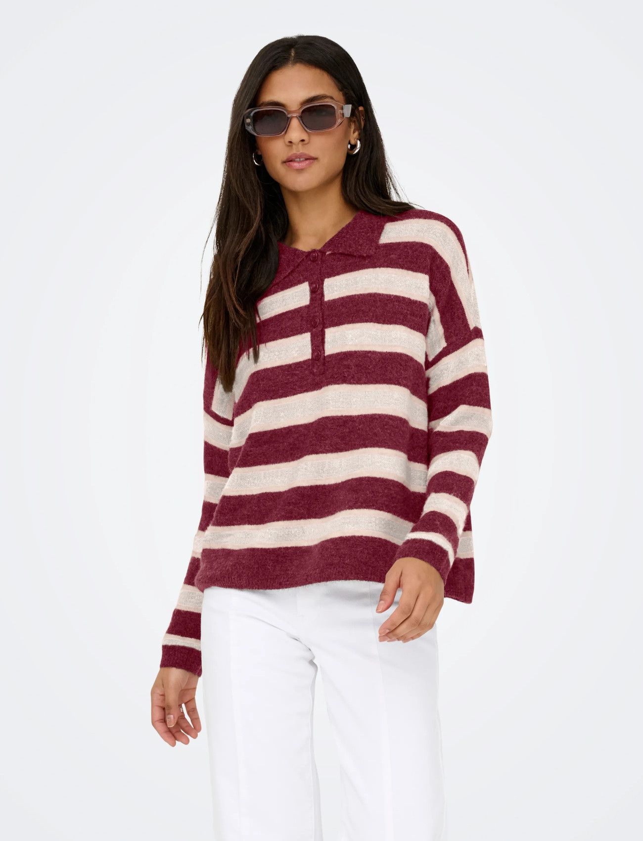 ONLY Onltalio Ls Polo Neck Bf Knt, XS, Red, Strik > Trøjer, Dame