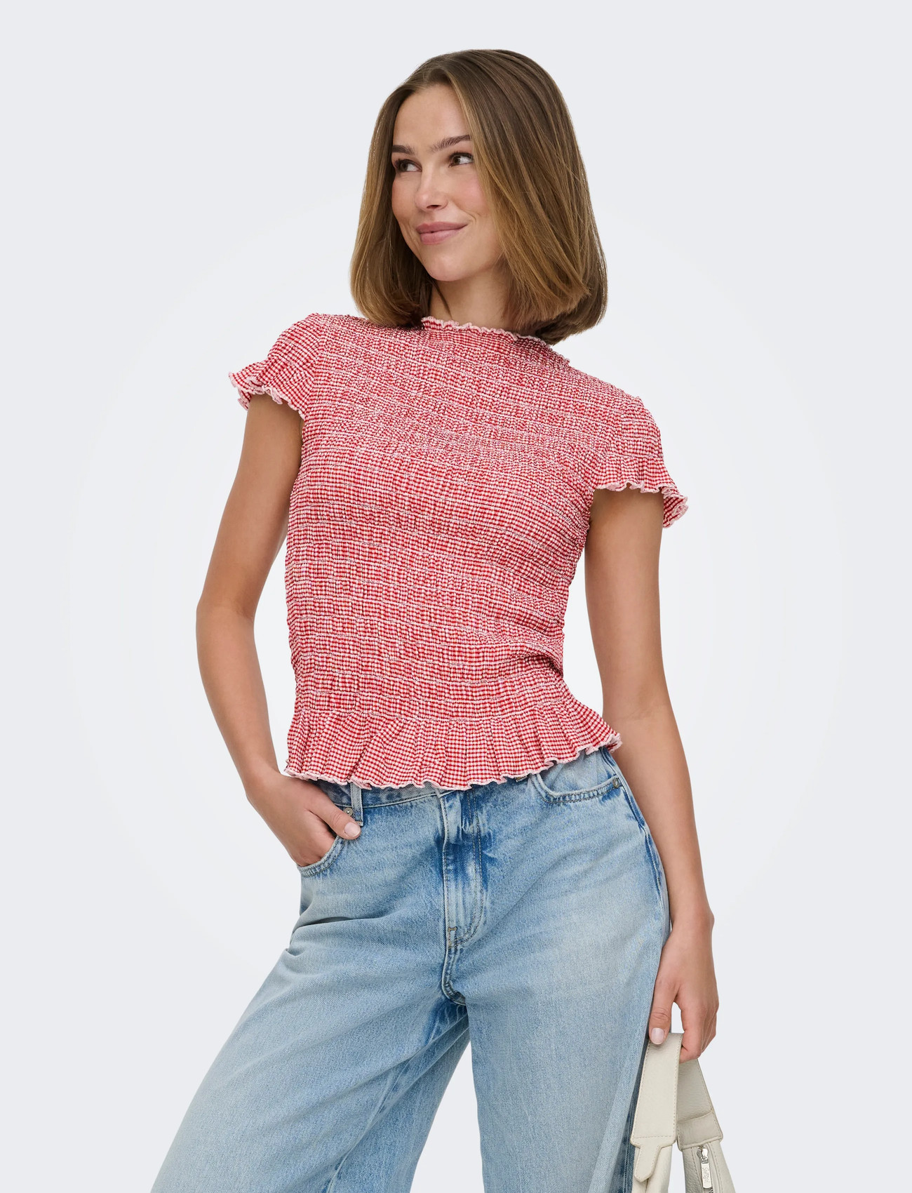 ONLY Onlcelle Cap Smock Boatneck Top Jrs, XS, Red, Crop Overdele > Crop Overdele Med Korte Ærmer, Dame