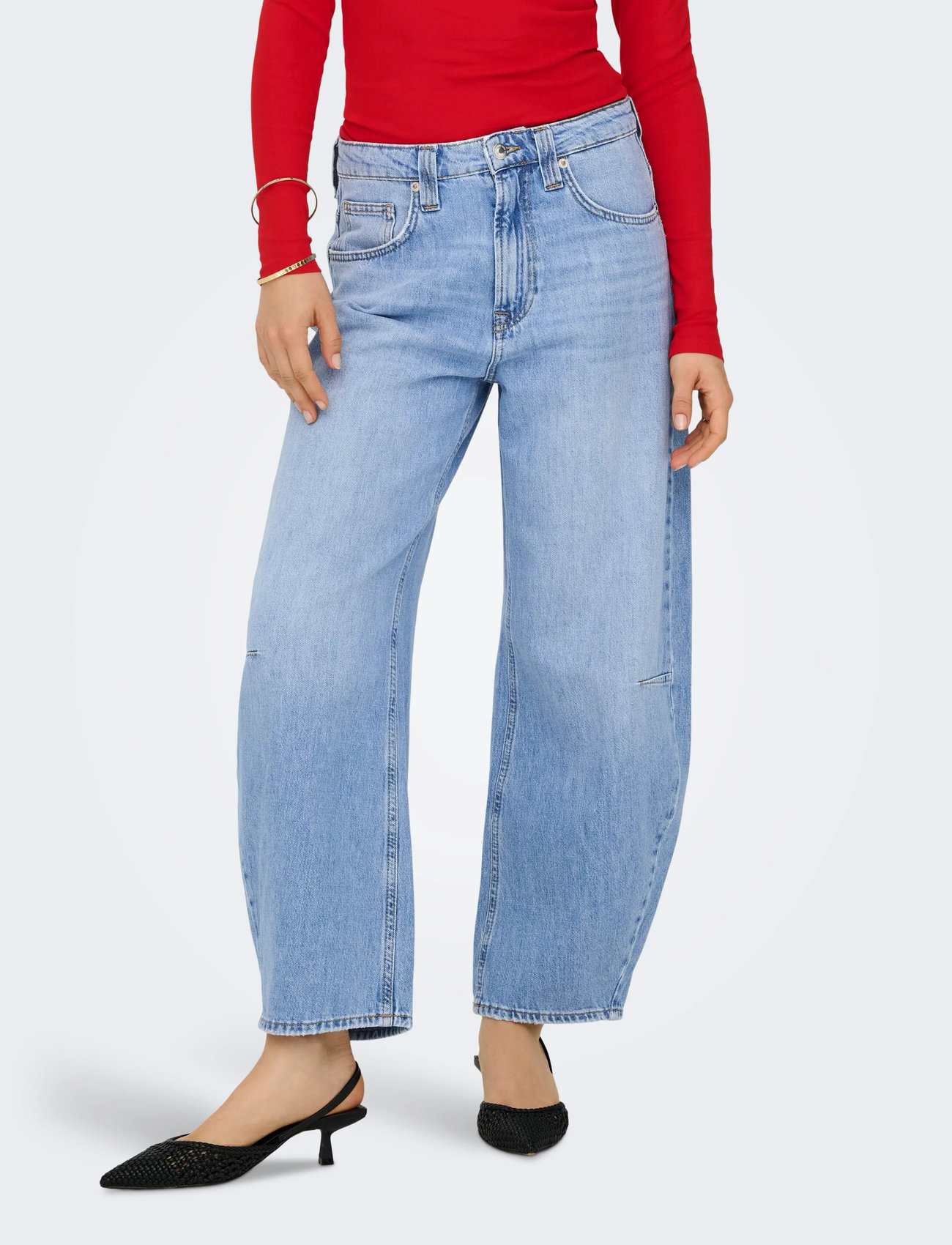 ONLY Onlfrankie Hw Ank Barrel Dnm Dot007 Noos, S x 32, Blue, Jeans > Vidde, Dame