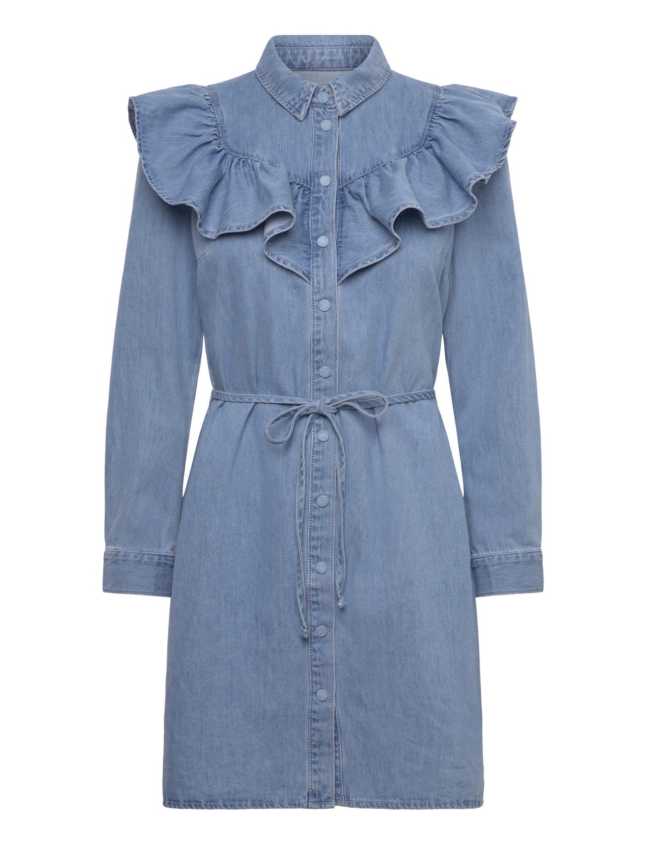 ONLY Onlindigo Ls Frill Dnm Dress Cs, L, Blue, Kjoler > Skjortekjoler, Dame