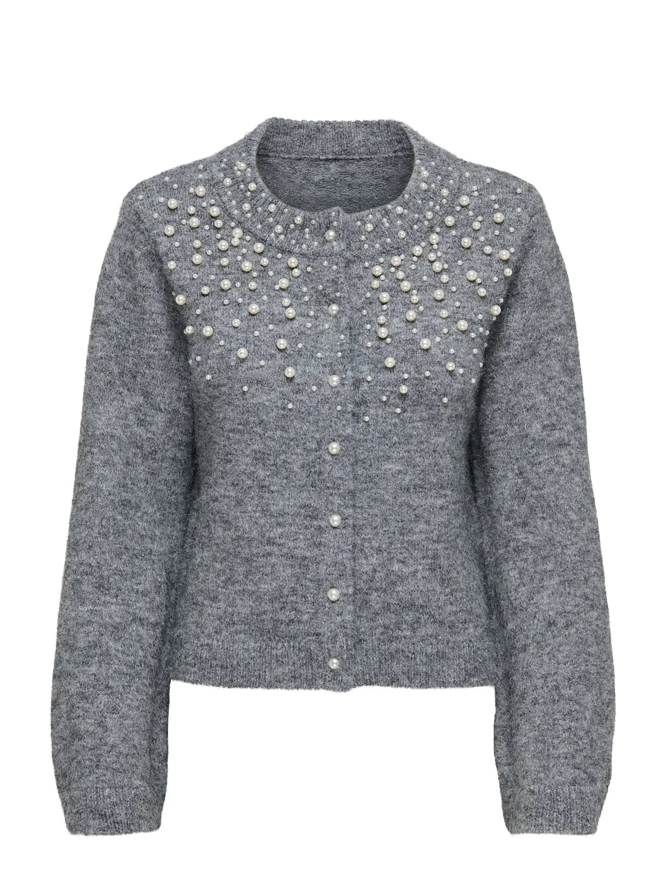 ONLY Onlmiggie Ls O-Neck Pearl Cardiga Ex Knt Grau - M - Damen