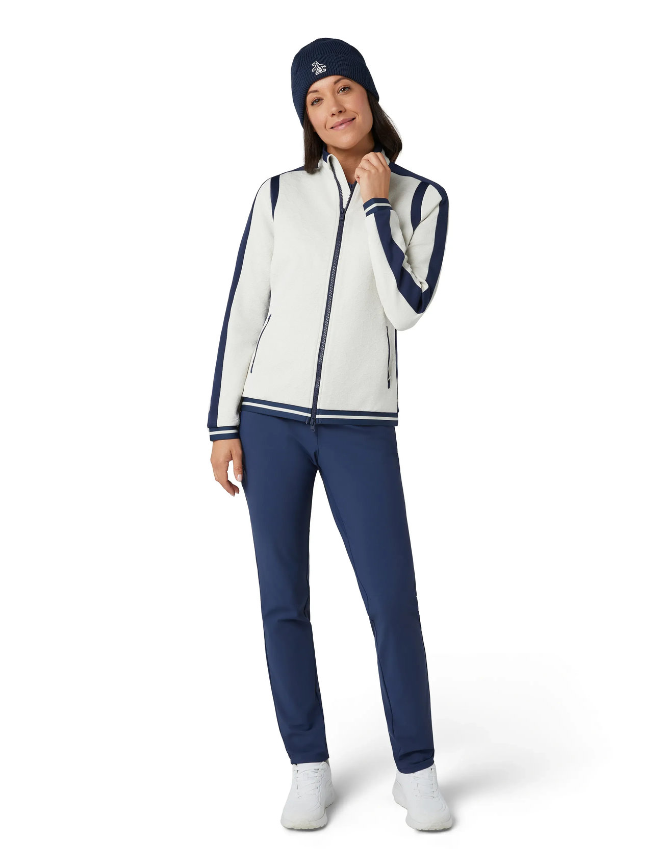 Original Penguin Golf Knit Embossed Floral Colourblock Jacket, M, Cream, Sport Jackets > Sport Golf Jackets, Dame