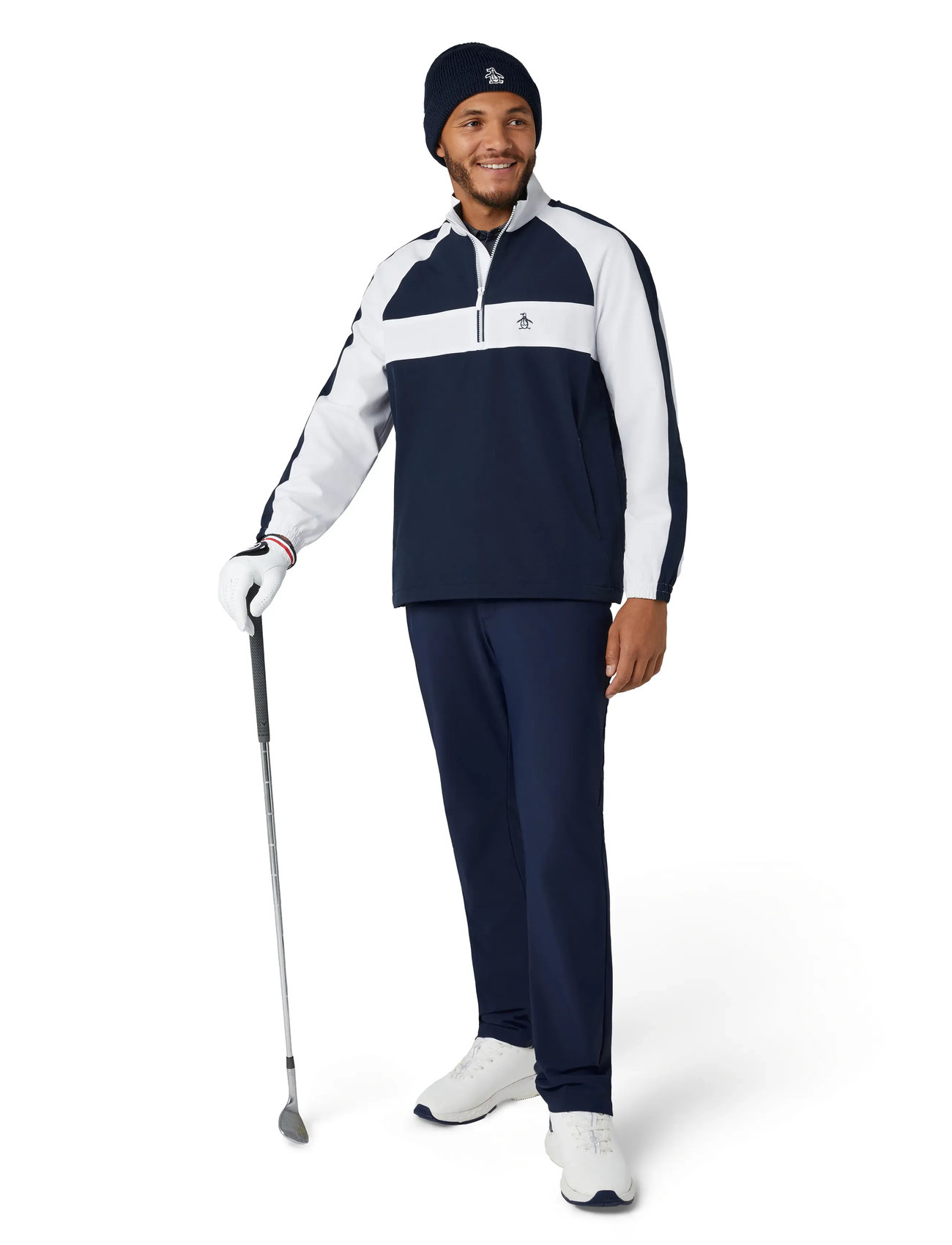 Original Penguin Golf Long Sleeve 1/4-Zip Colour Block Jacket, S, Navy, Sport Jackets > Sport Golf Jackets, Herre
