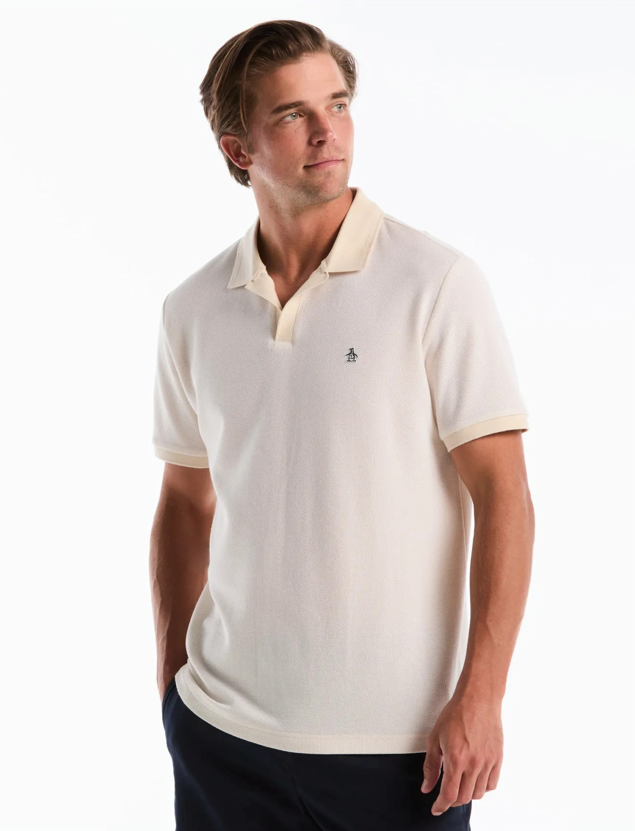 Original Penguin Cttn Jqrd Honeycomb Polo Top, S, Beige, Poloer > Kortærmede, Herre