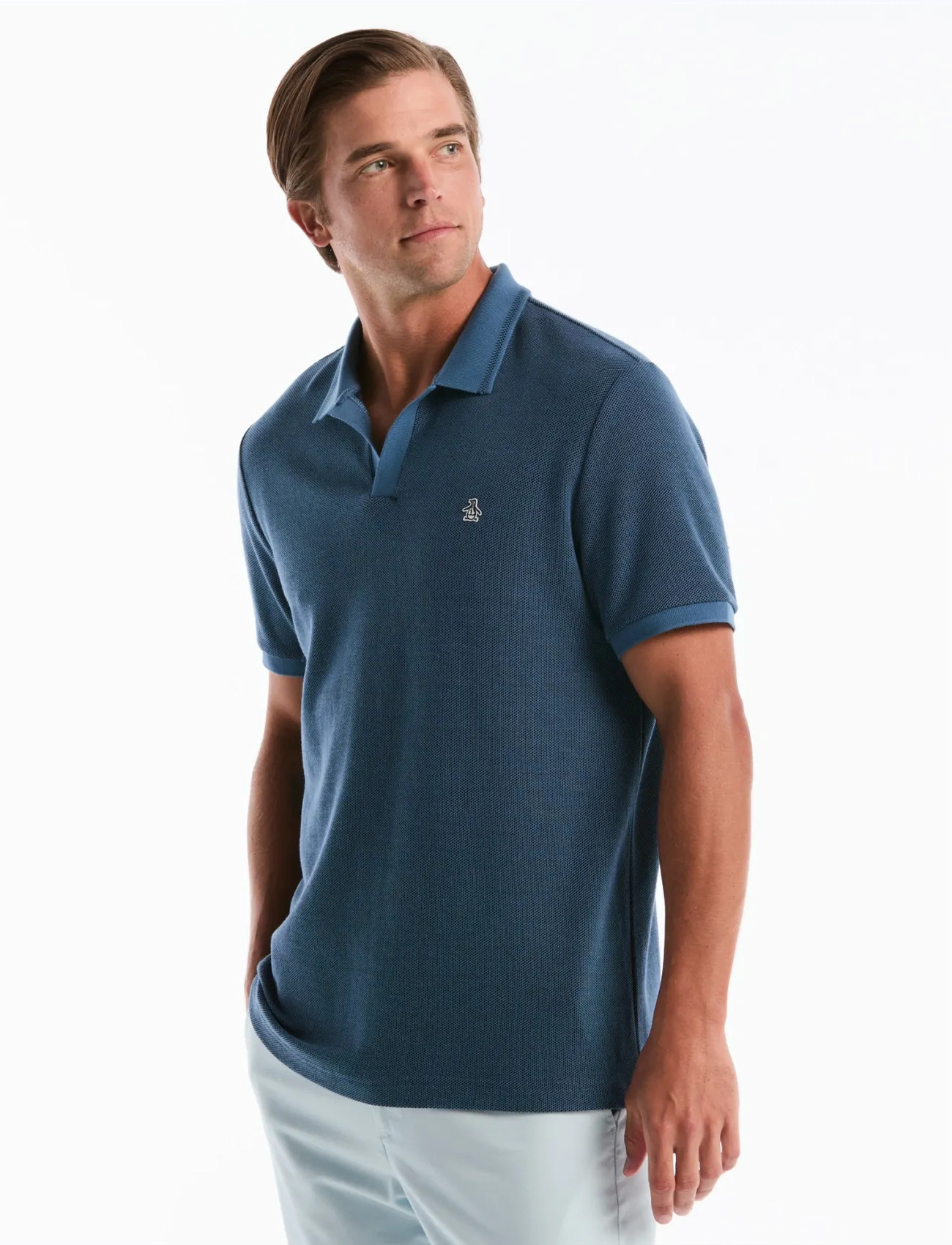 Original Penguin Cttn Jqrd Honeycomb Polo Top, S, Blue, Poloer > Kortærmede, Herre
