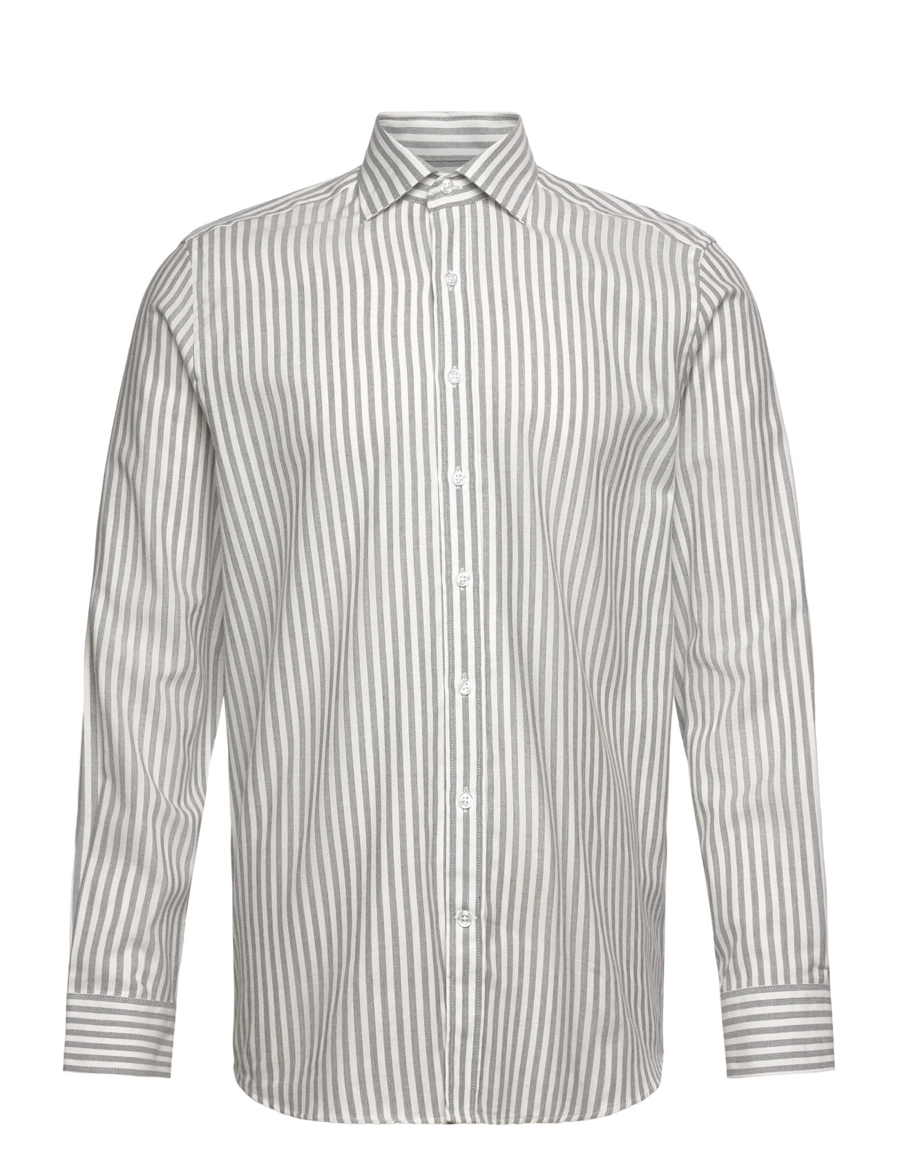 Oscar Jacobson Reg Fit Cut Away Striped Flannel, 41, Grey, Shirts > Striped Shirts, Herre
