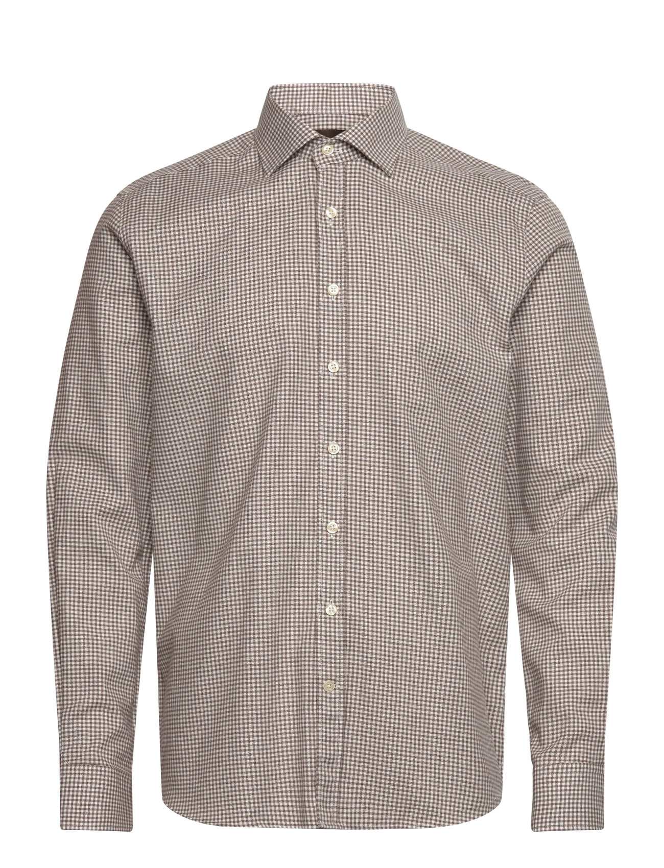 Oscar Jacobson Reg Fit Cut Away Gingham Flannel, 43, Beige, Shirts > Checkered Shirt, Herre