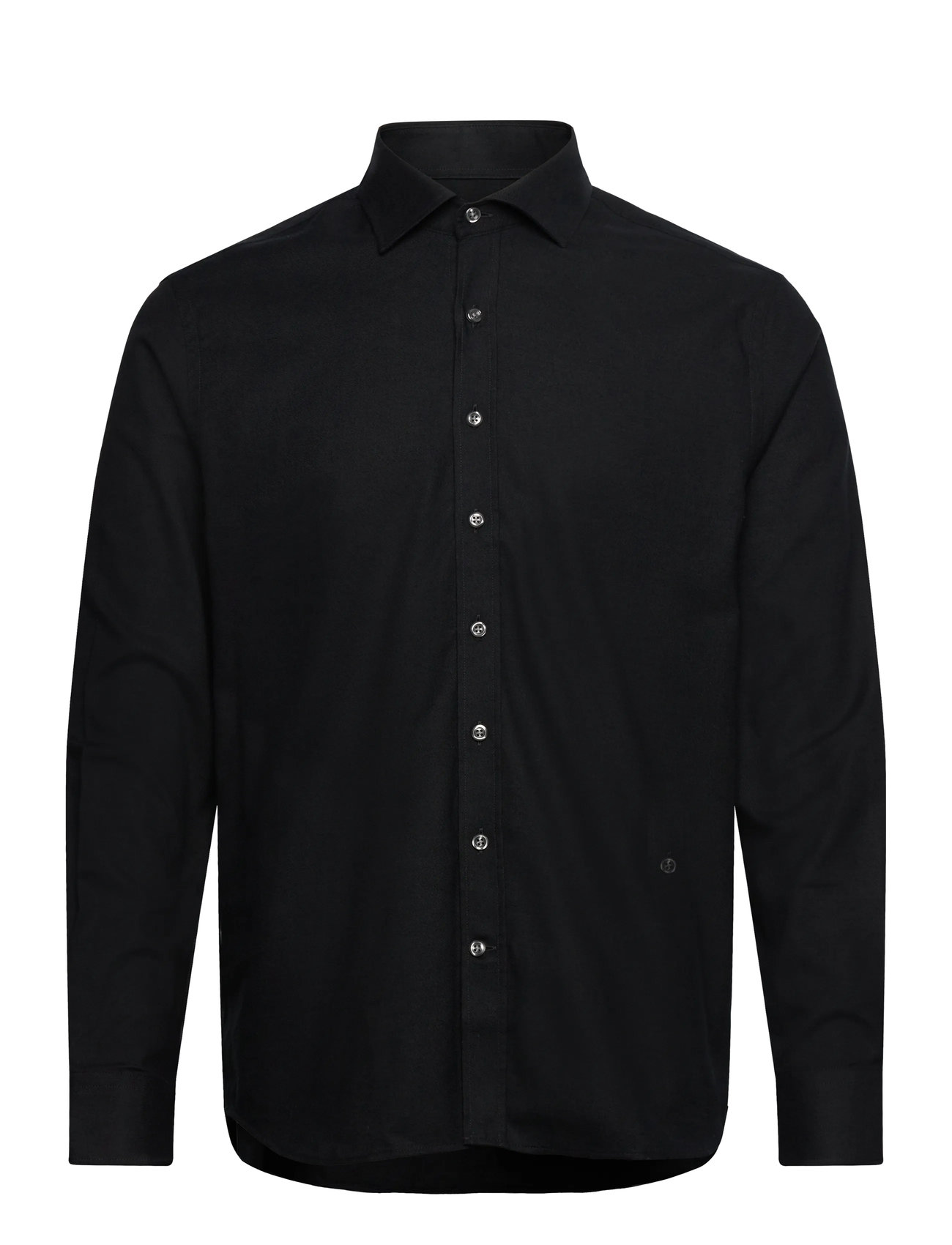 Oscar Jacobson Reg Fit Cut Away Brushed Flannel, 42, Black, Shirts > Flannel Shirts, Herre