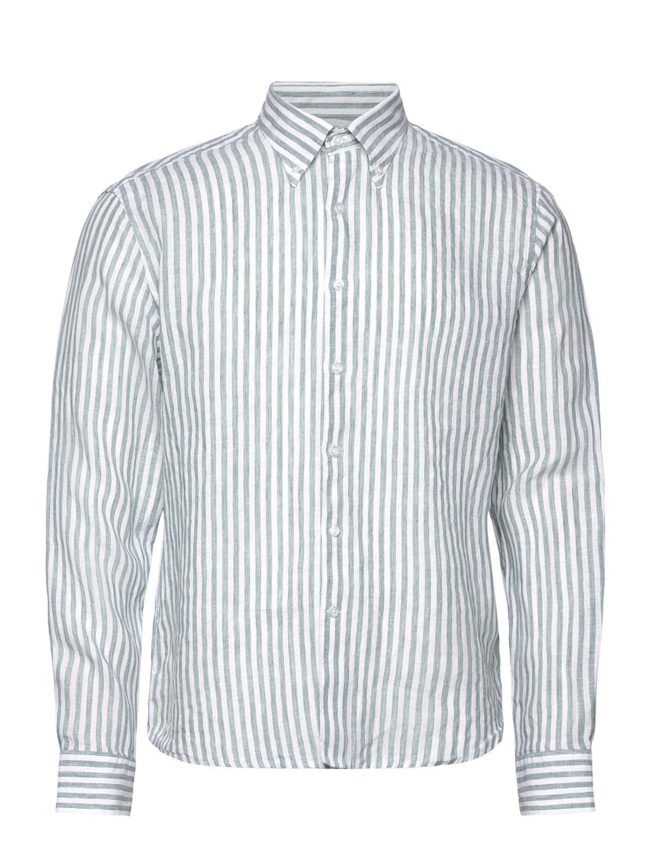 Oscar Jacobson Reg Fit Bd Striped Linen Shirt Grön