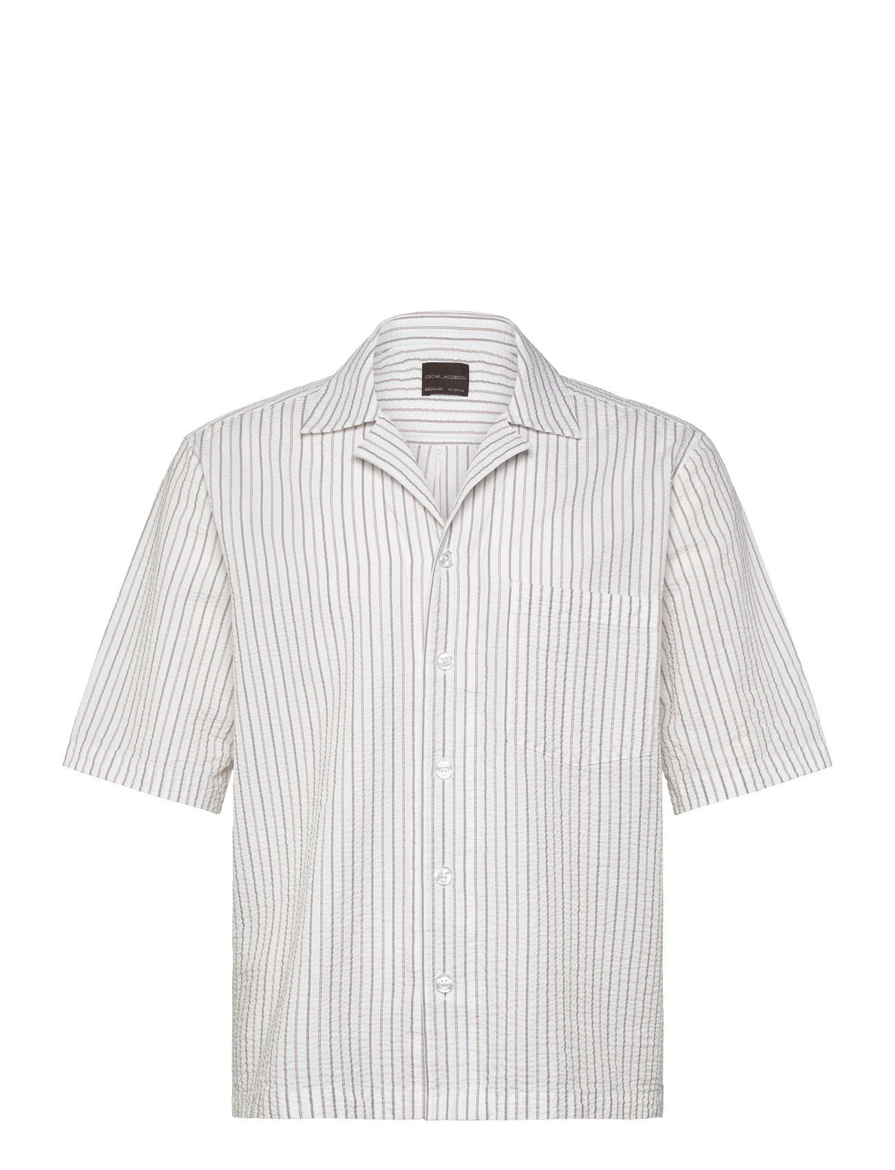 Oscar Jacobson Reg Fit Cuban Ss Striped Seersucker Shirt, XXL, White, Skjorter > Kortærmede Shirts, Herre