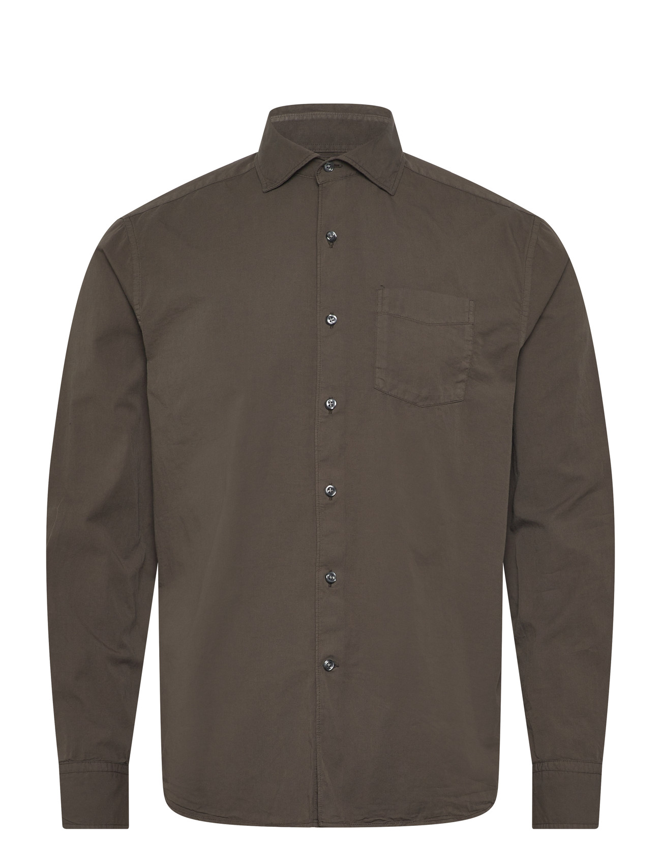 Oscar Jacobson Reg Fit Wide Spread C Gd Twill, S, Khaki green, Skjorter > Afslappet, Herre