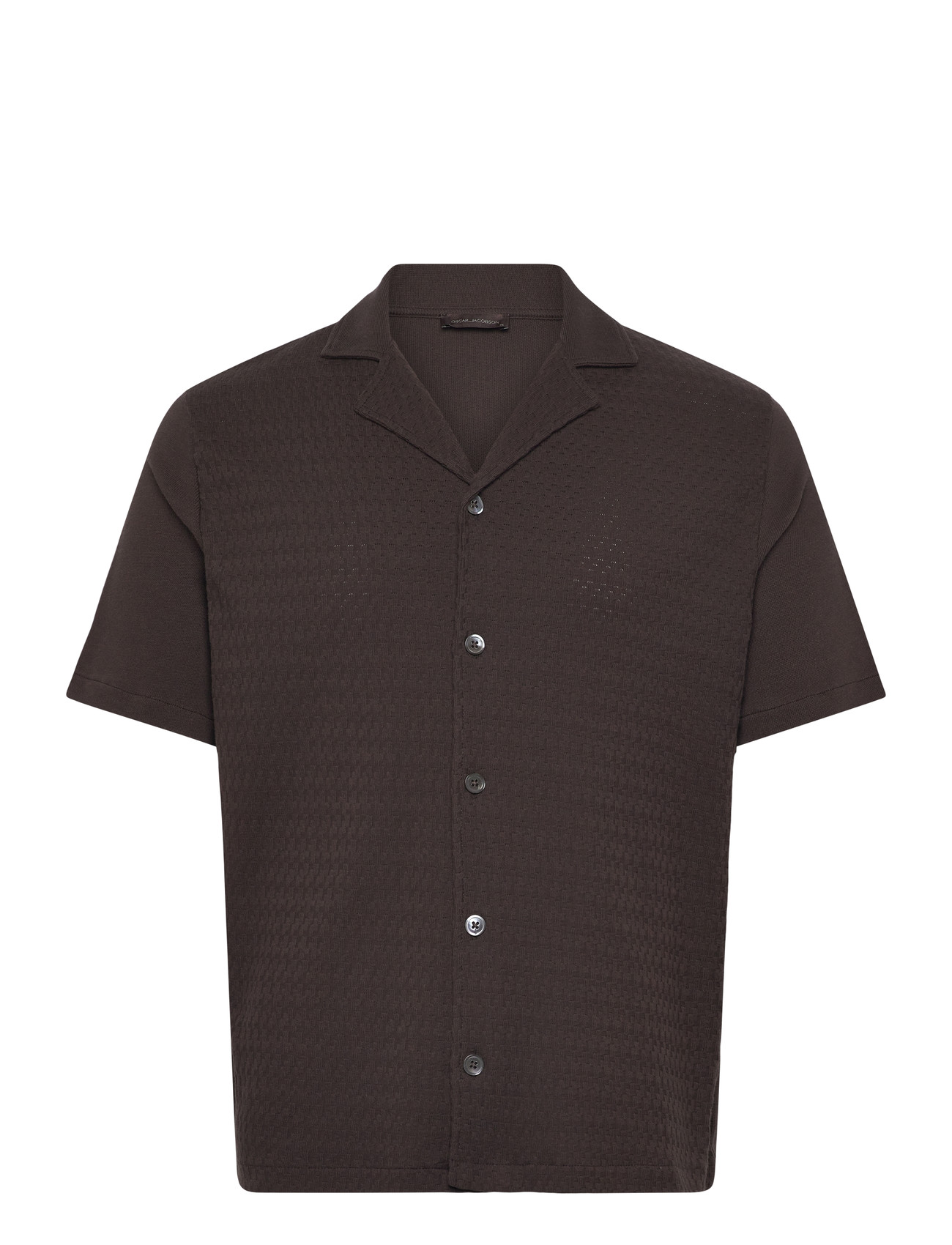 Oscar Jacobson Kirk Knitted Shirt, XXL, Brown, Skjorter > Kortærmede Shirts, Herre