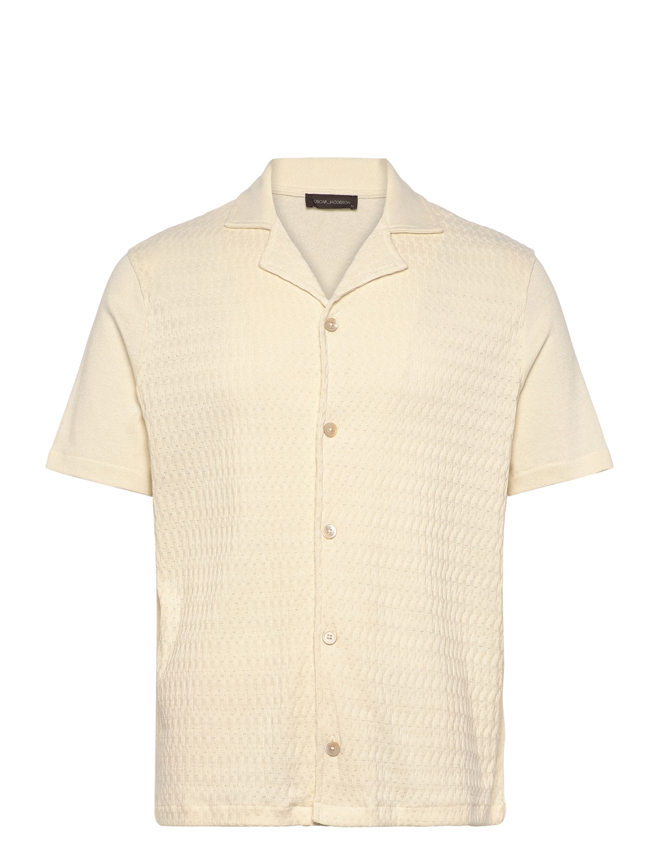 Oscar Jacobson Kirk Knitted Shirt, L, Cream, Skjorter > Kortærmede Shirts, Herre