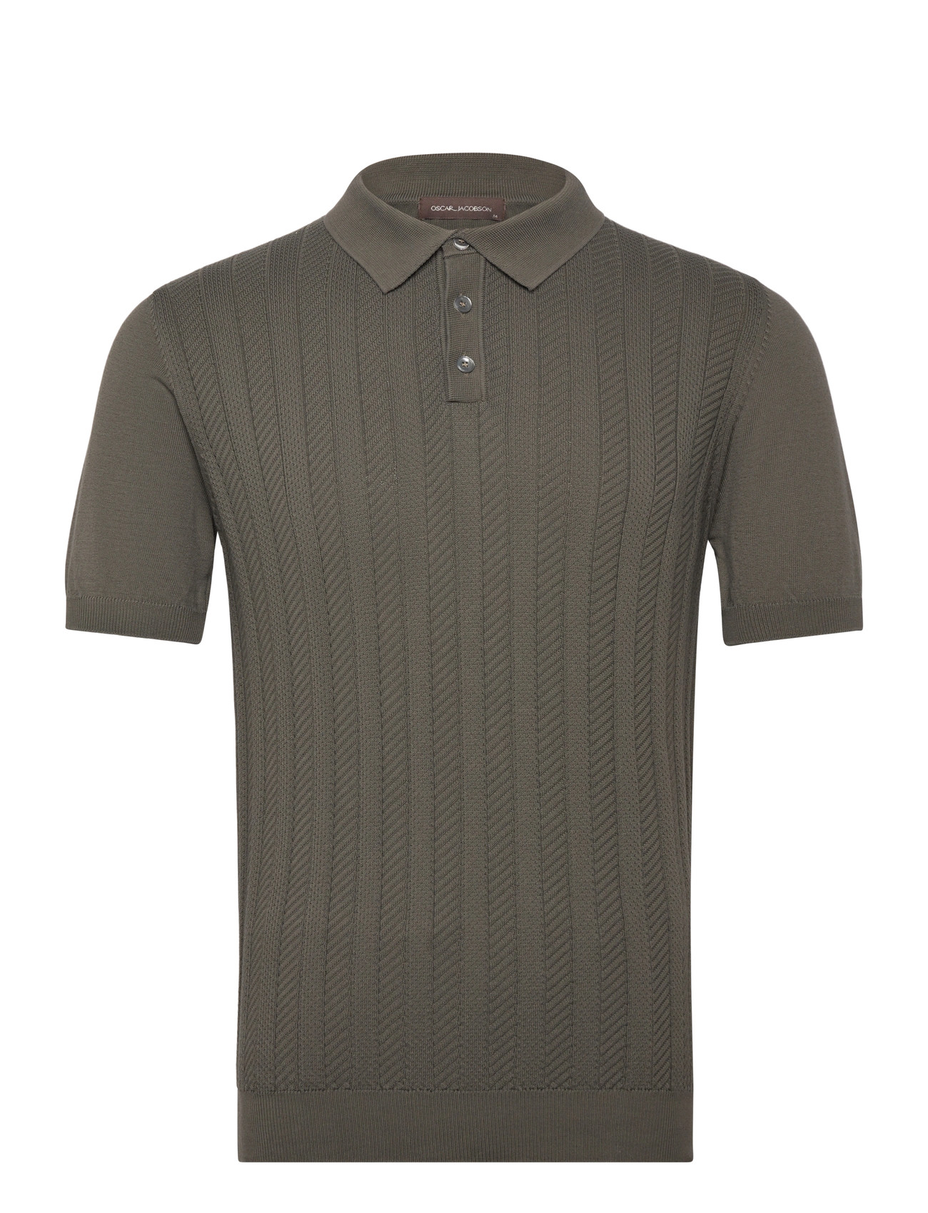 Oscar Jacobson Barto Stripe Poloshirt, M, Khaki green, Strik > Kortærmede Strikkede Poloer, Herre