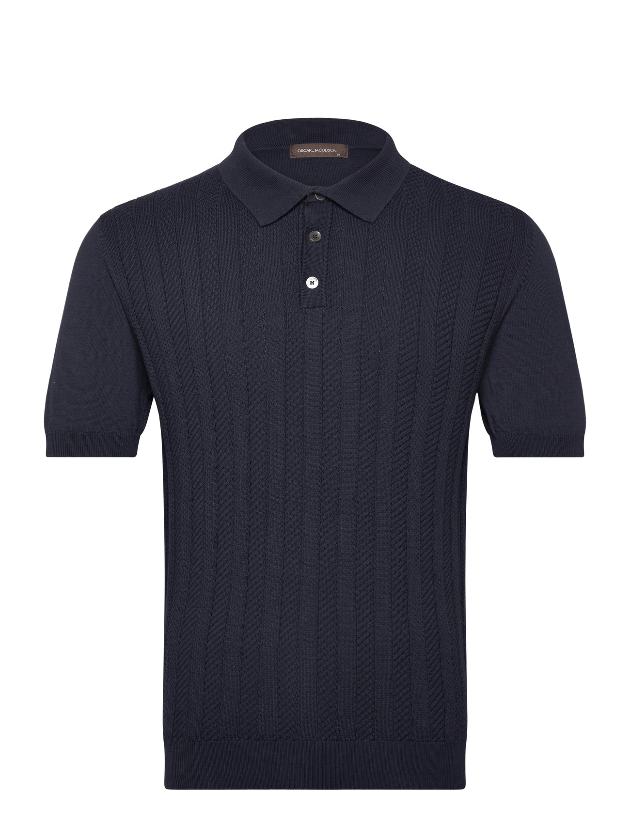 Oscar Jacobson Barto Stripe Poloshirt, M, Navy, Strik > Kortærmede Strikkede Poloer, Herre